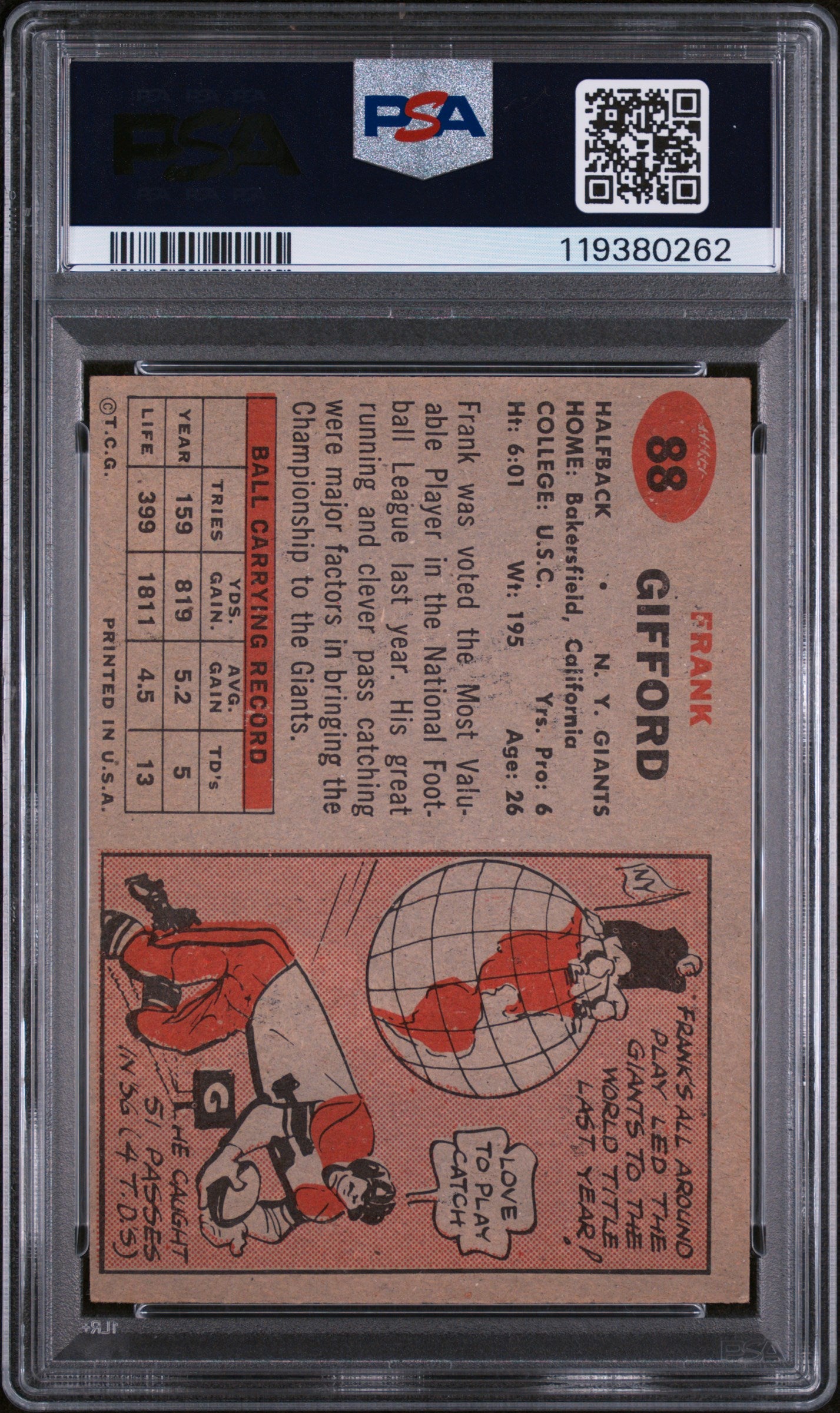 1957 Topps #88 Frank Gifford PSA 4