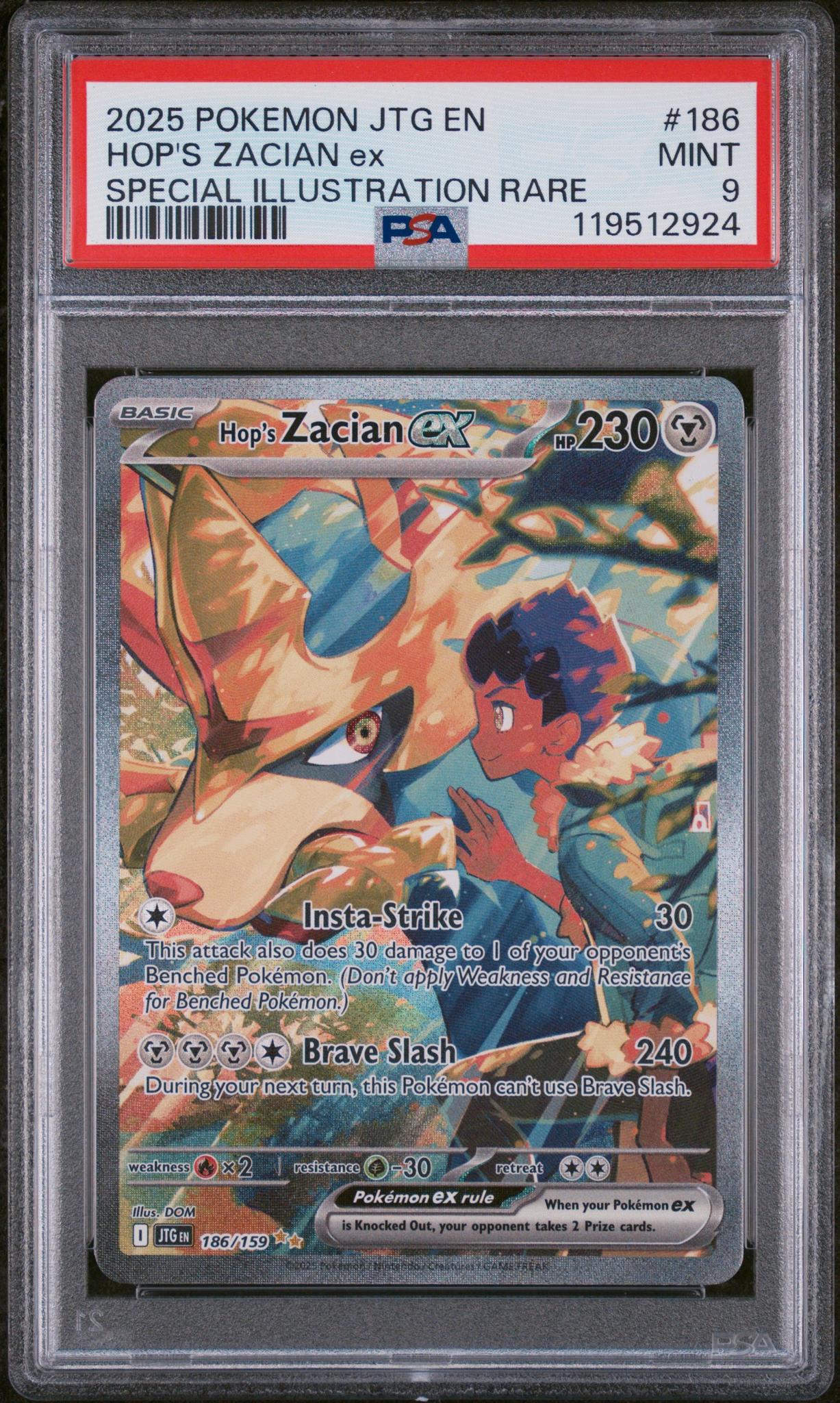 2025 Pokemon JTG Special Illustration Rare Hop's Zacian ex #186 PSA 9