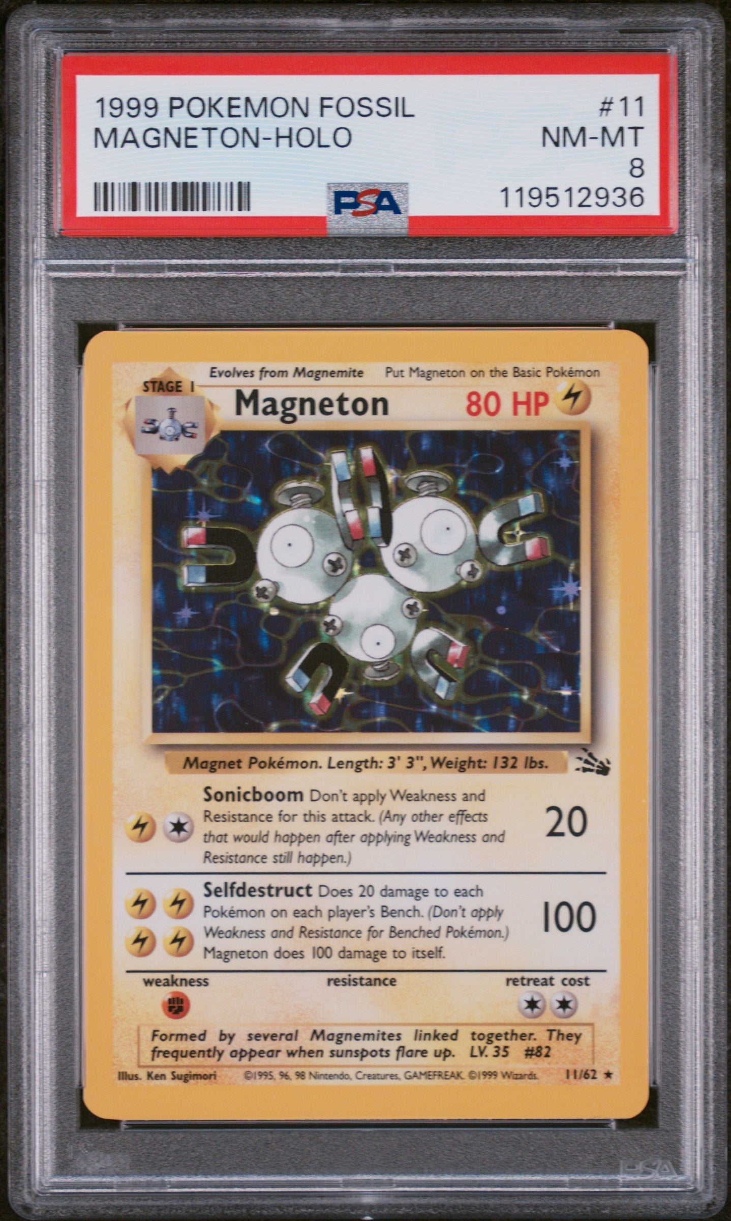 1999 Pokémon Fossil Magneton #11/62 Holo PSA 8