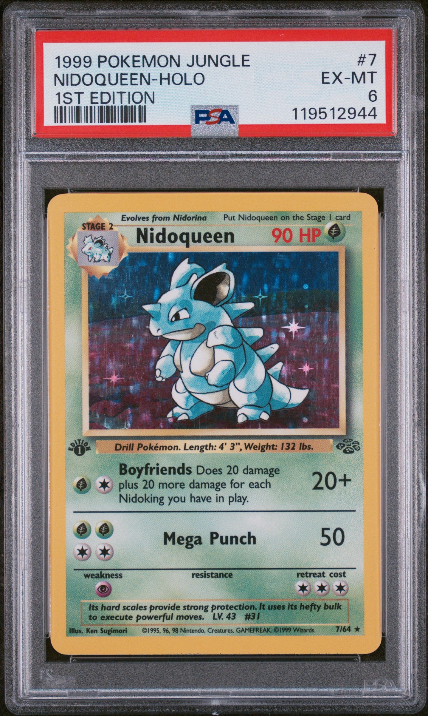 1999 Pokémon Jungle Nidoqueen #7/64 1st Edition Holo PSA 6