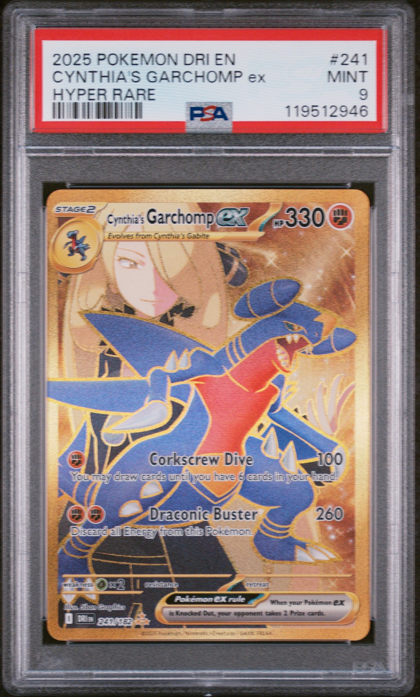 2025 Pokémon Hyper Rare Cynthia's Garchomp ex #241/182 PSA 9