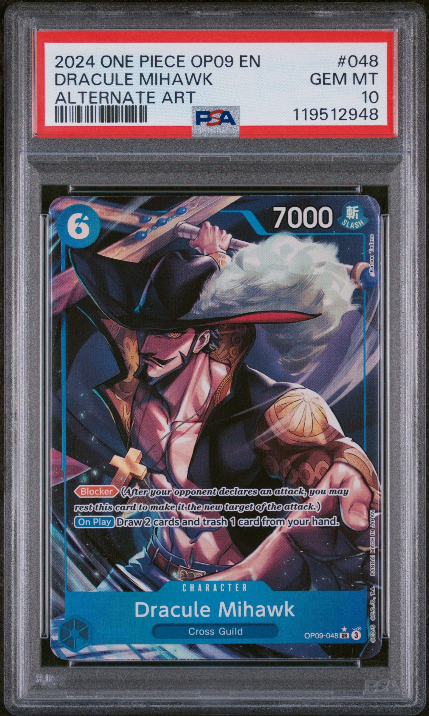2024 Bandai One Piece OP09 EN Alternate Art Dracule Mihawk #048 PSA 10