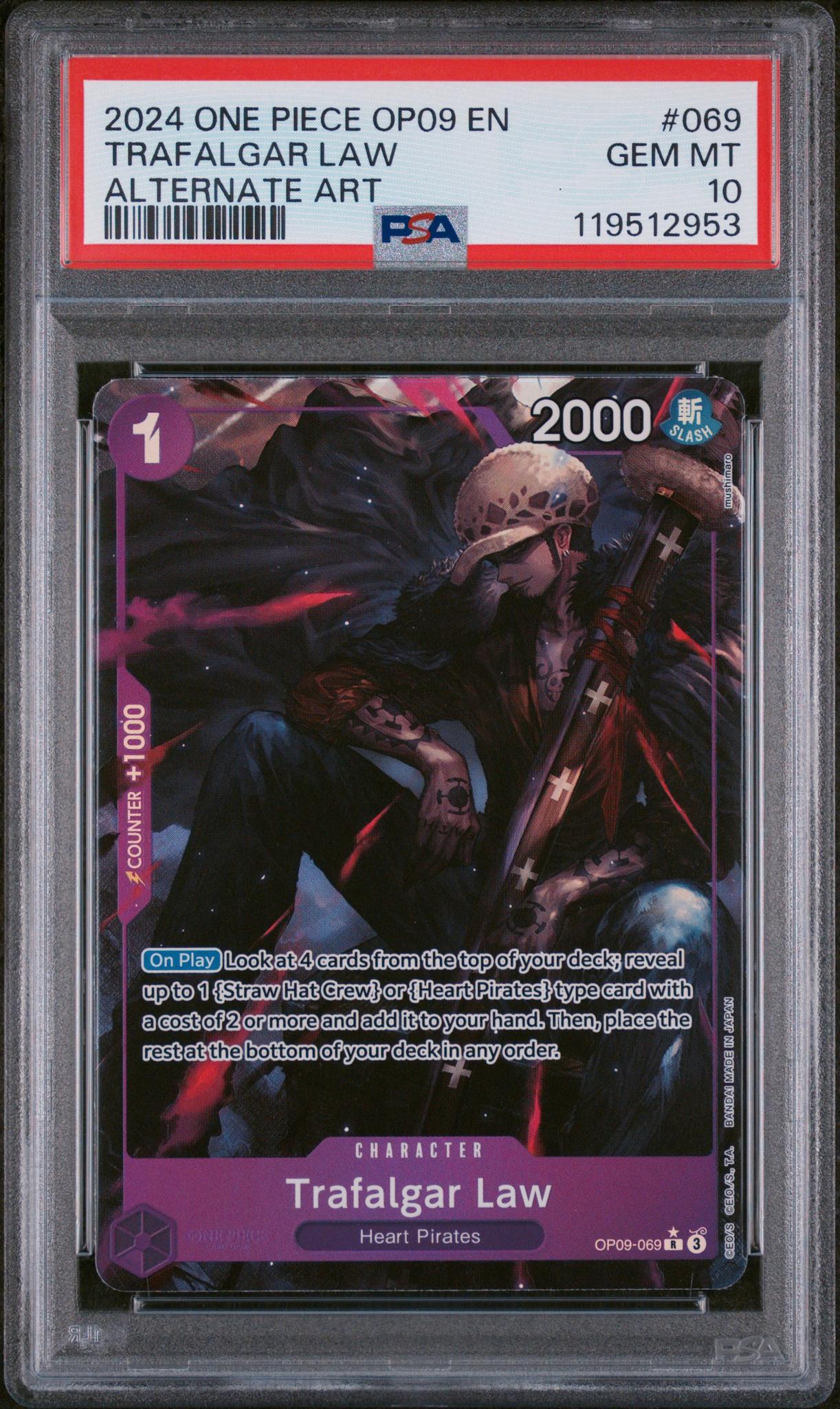 2024 Bandai One Piece OP09 EN Alternate Art Trafalgar Law #OP09-069 PSA 10