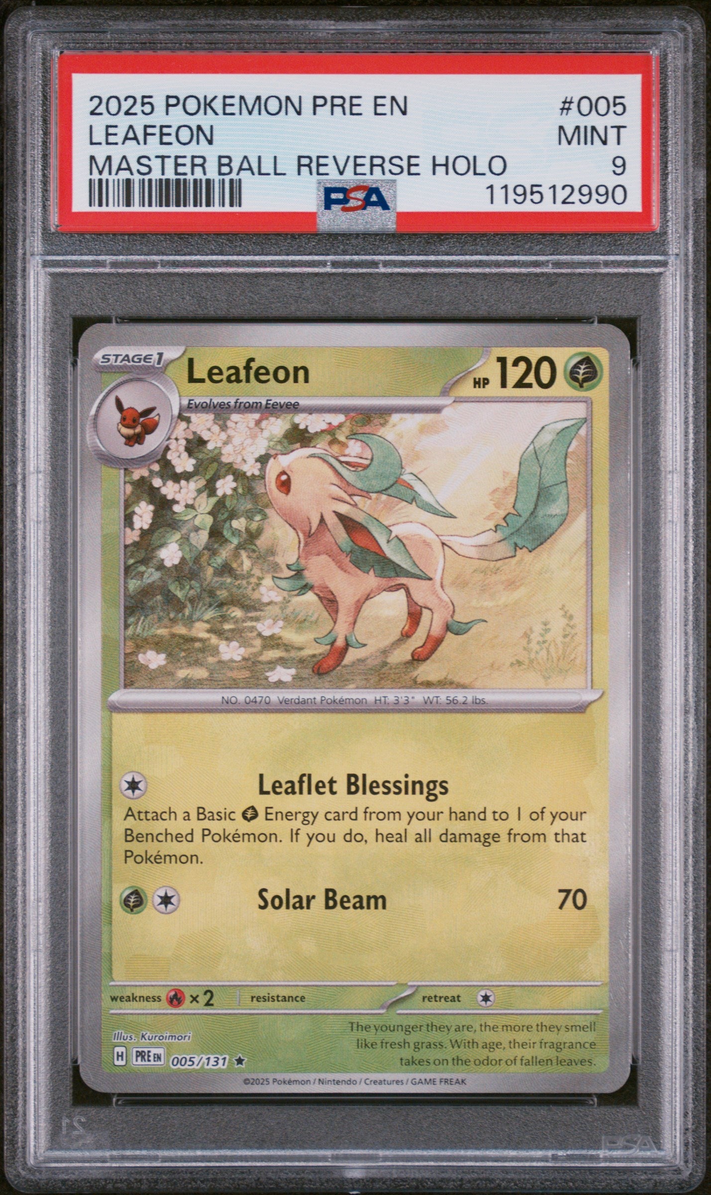 2025 Pokemon #005 Leafeon Master Ball Reverse Holo PSA 9