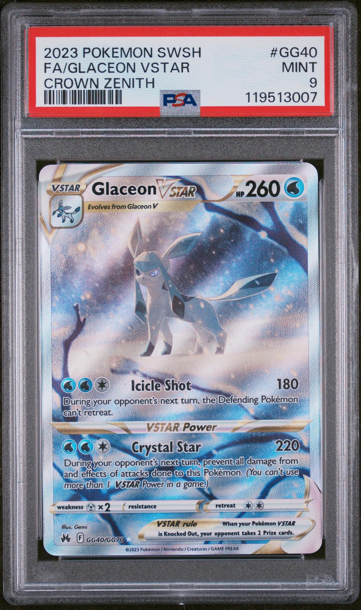 2023 Pokemon SWSH #GG40 Glaceon VSTAR Crown Zenith PSA 9