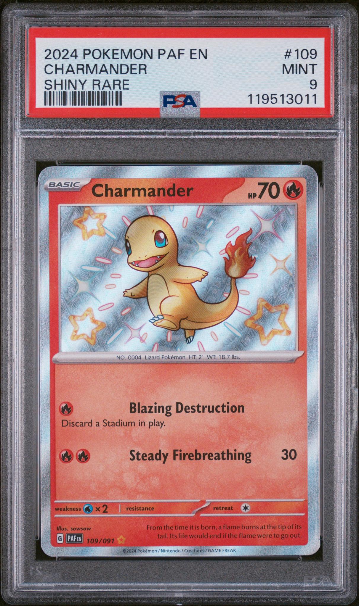 2024 Pokémon Scarlet & Violet Paldean Fates Shiny Rare Charmander #109/091 PSA 9
