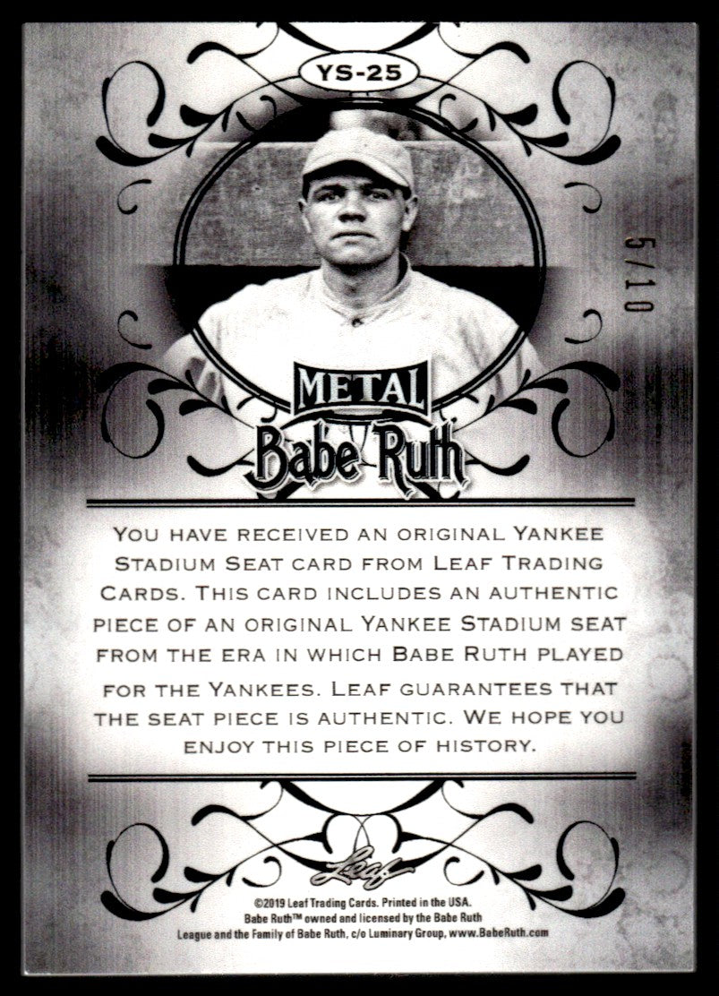 2019 Leaf Metal Babe Ruth Yankee Stadium Seat Patch /10