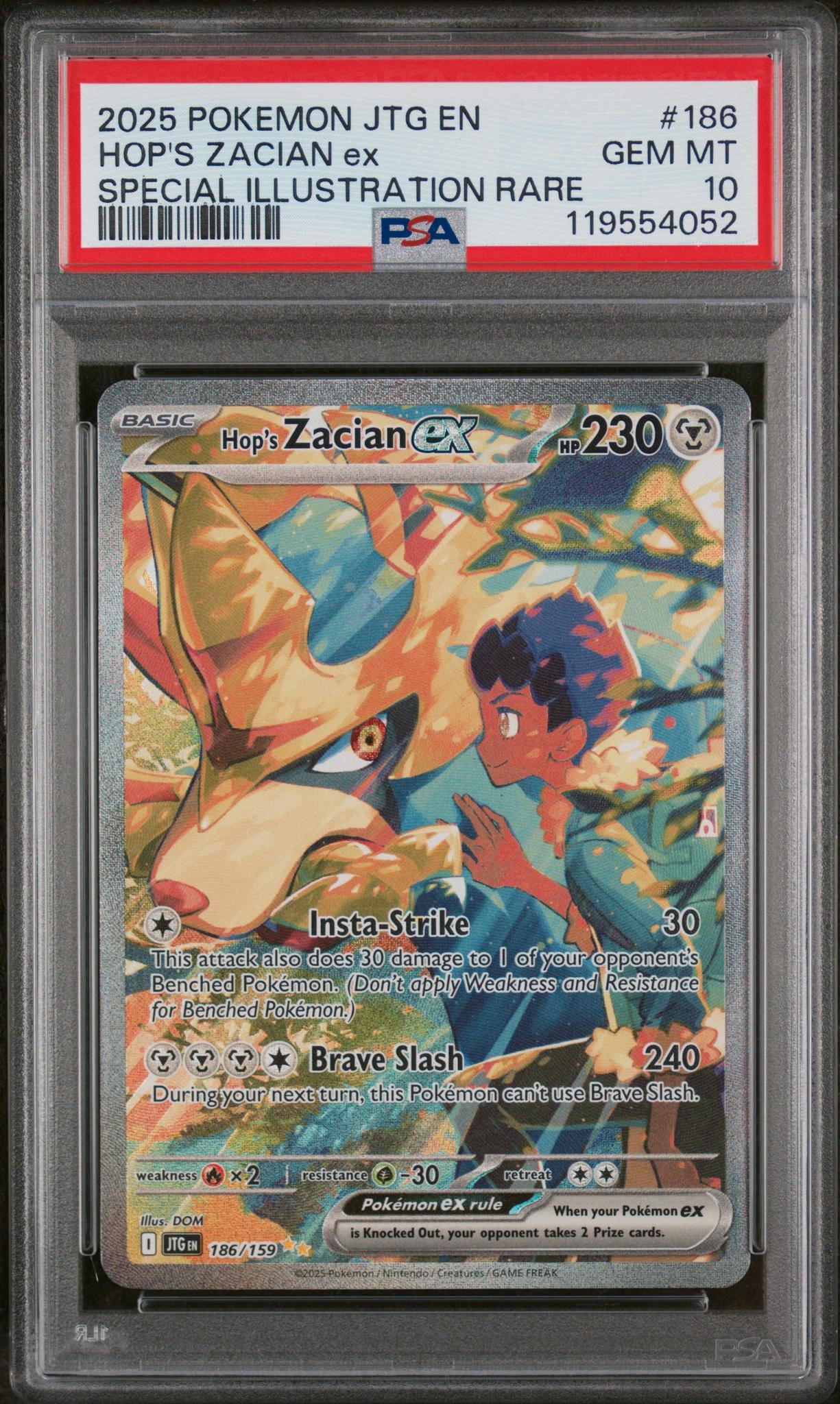 2025 Pokemon #186/159 Hop's Zacian ex Special Illustration Rare PSA 10