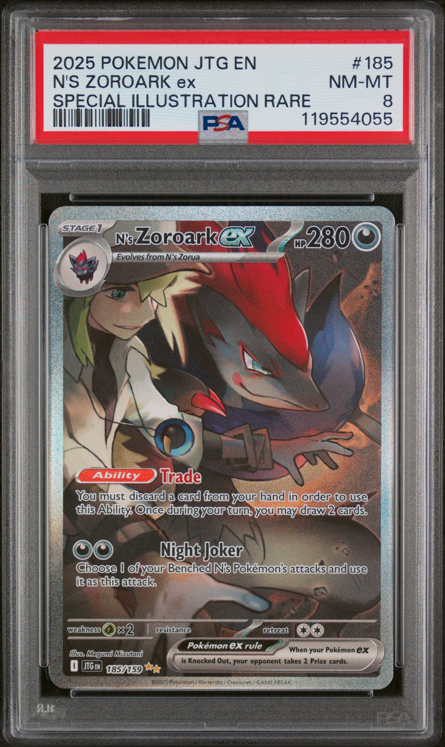 2025 Pokemon #185/159 N's Zoroark Special Illustration Rare PSA 8