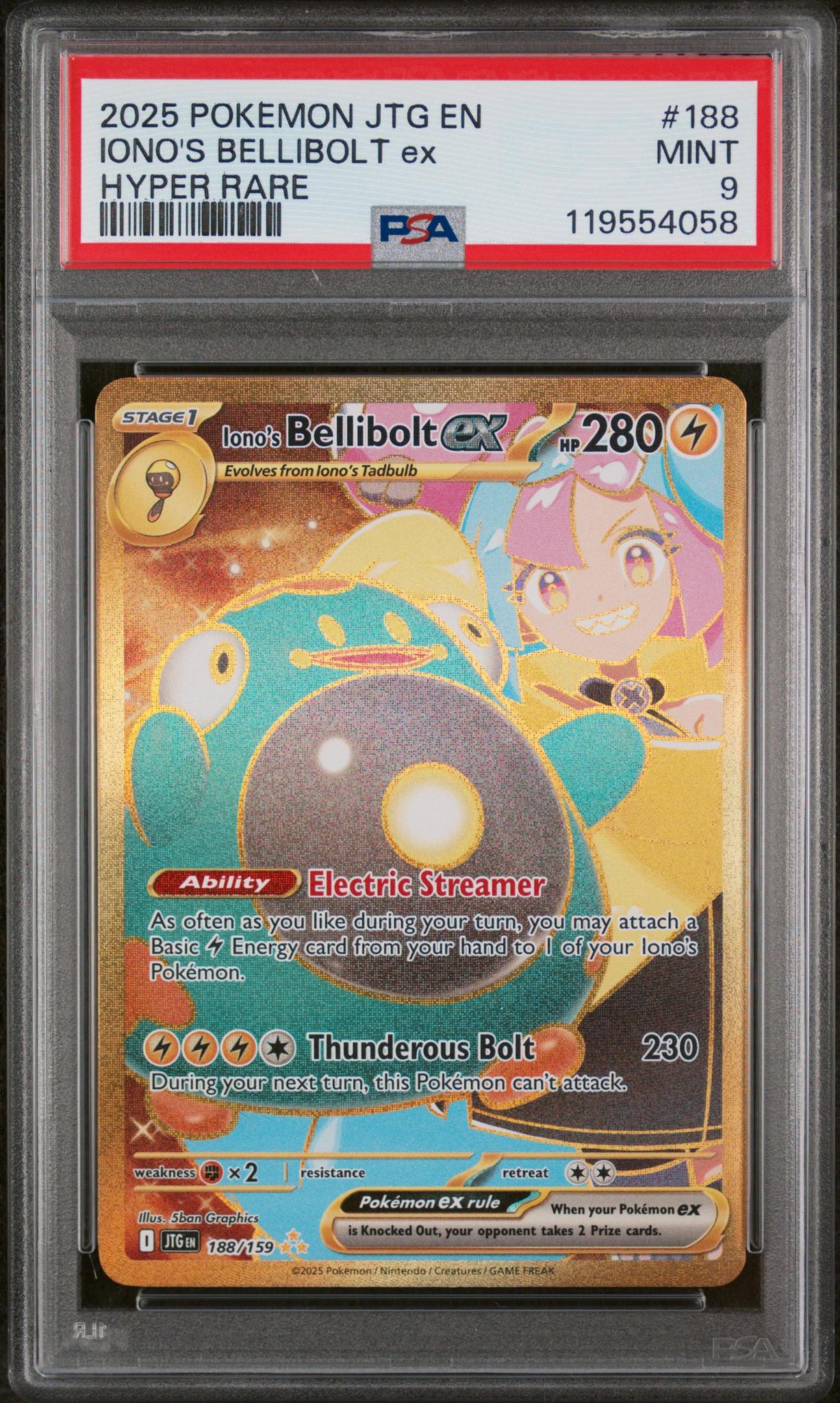 2025 Pokemon JTG EN Hyper Rare Iono's Bellibolt ex #188 PSA 9