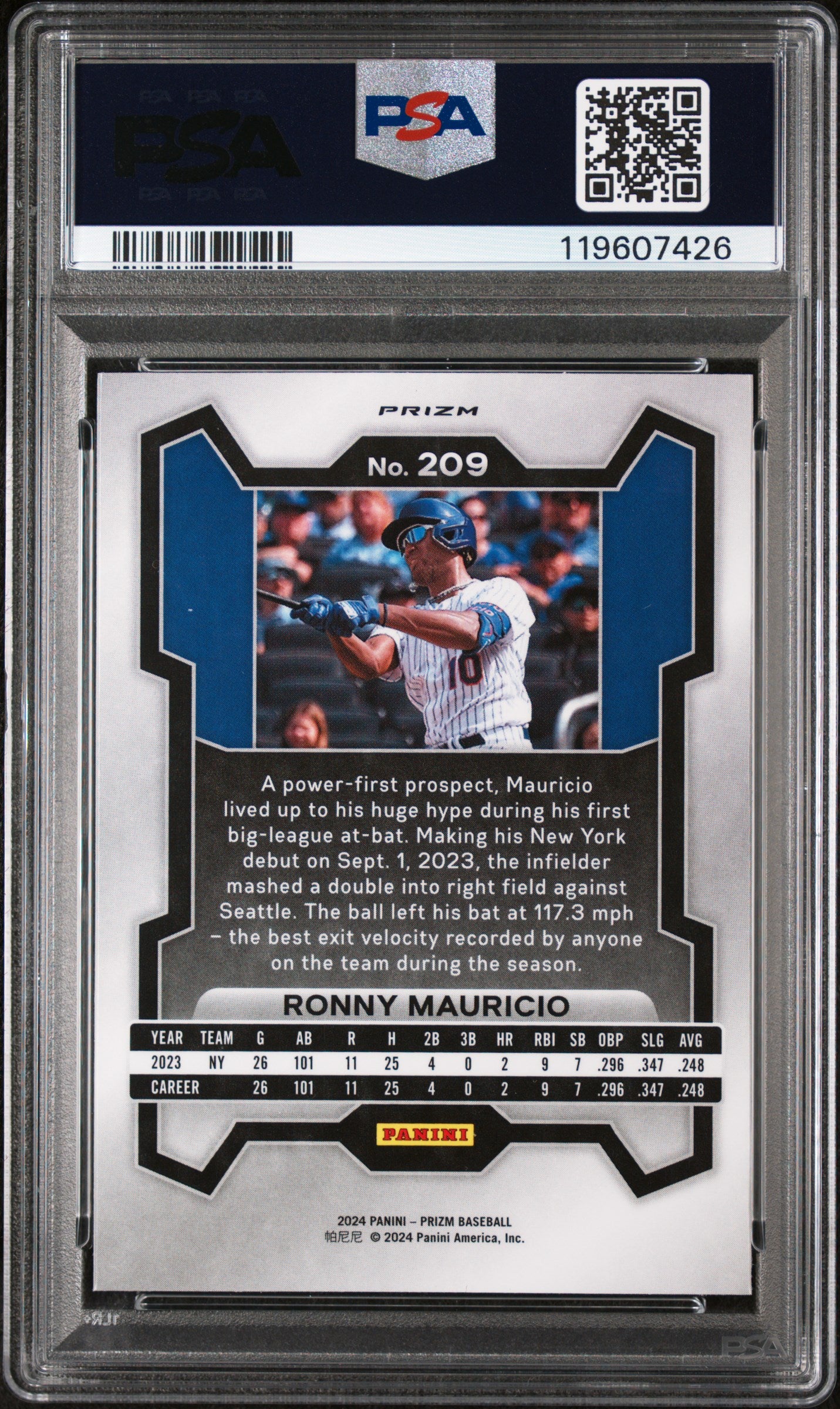 2024 Panini Prizm White Sparkle Ronny Mauricio #209 RC PSA 10