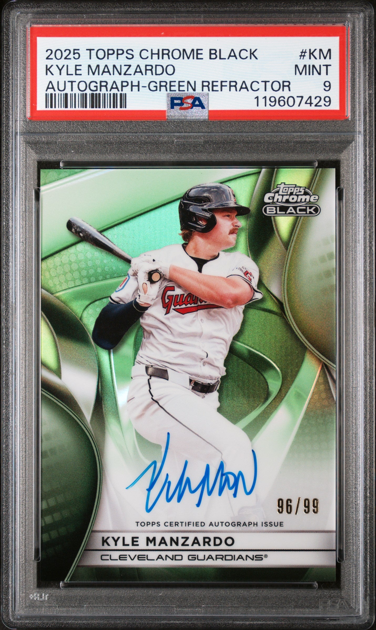 2025 Topps Chrome Black Green Refractor Kyle Manzardo #CBA-KM Auto /99 PSA 9