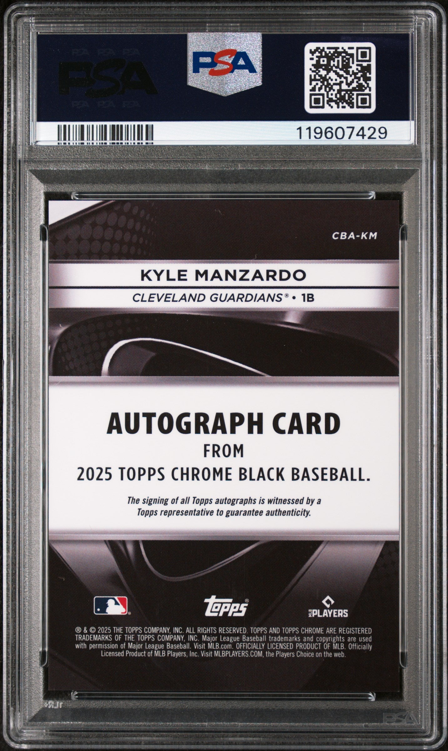 2025 Topps Chrome Black Green Refractor Kyle Manzardo #CBA-KM Auto /99 PSA 9