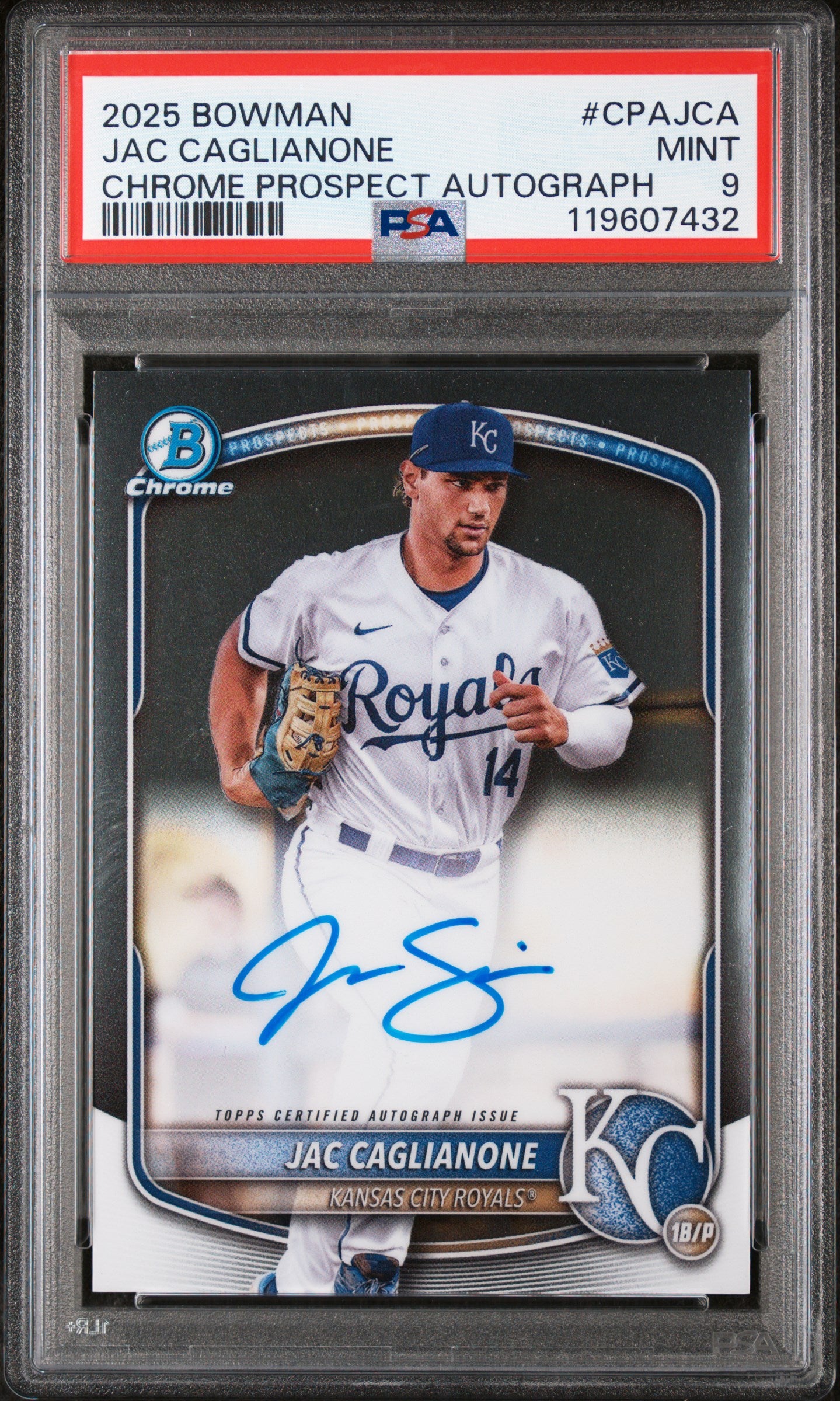 2025 Bowman Chrome Prospect Autograph Jac Caglianone #CPA-JCA Auto PSA 9