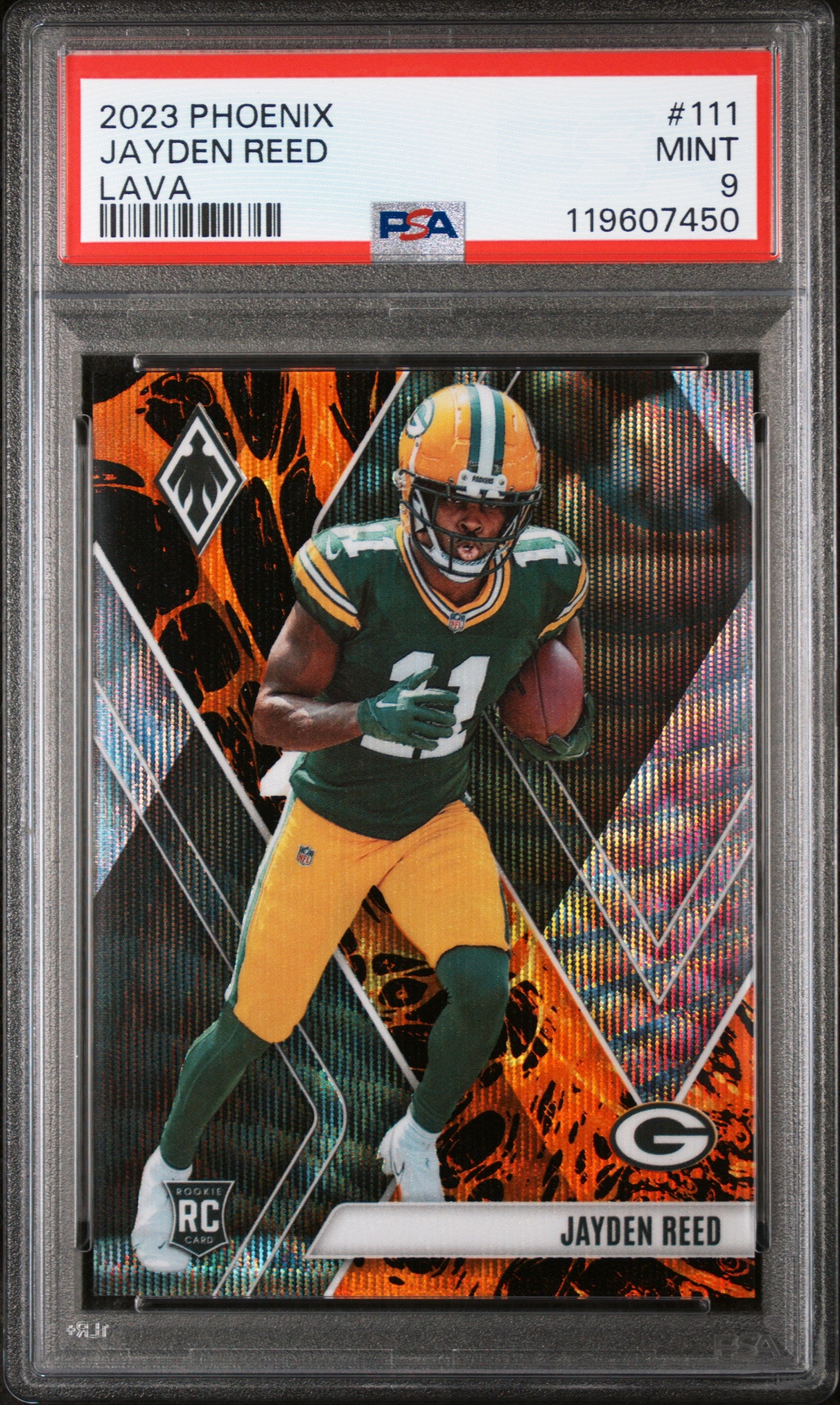 2023 Panini Phoenix Lava Jayden Reed #111 RC /175 PSA 9