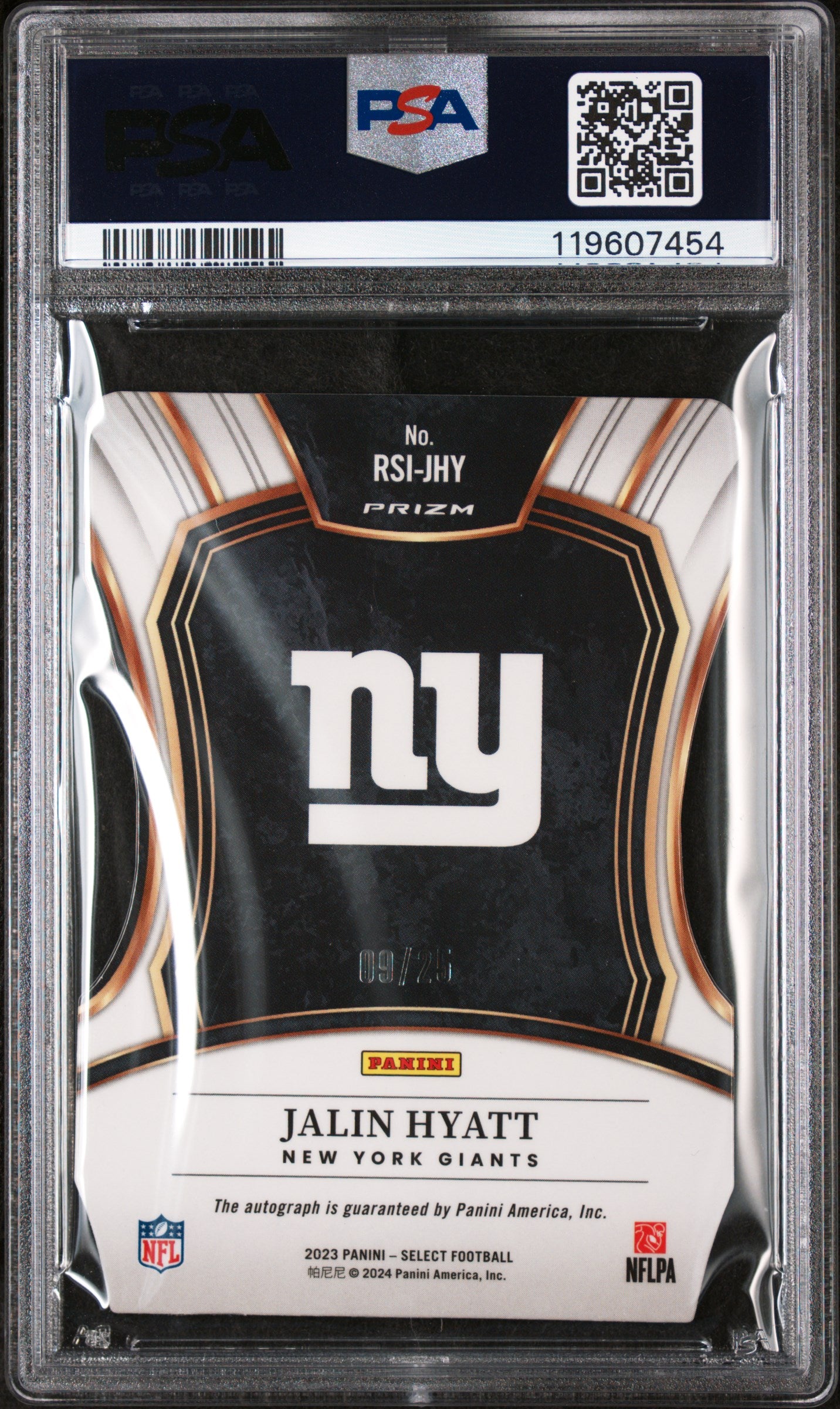 2023 Panini Select Tie-Dye Prizm Jalin Hyatt #RSI-JHY RC Auto /25 PSA 8