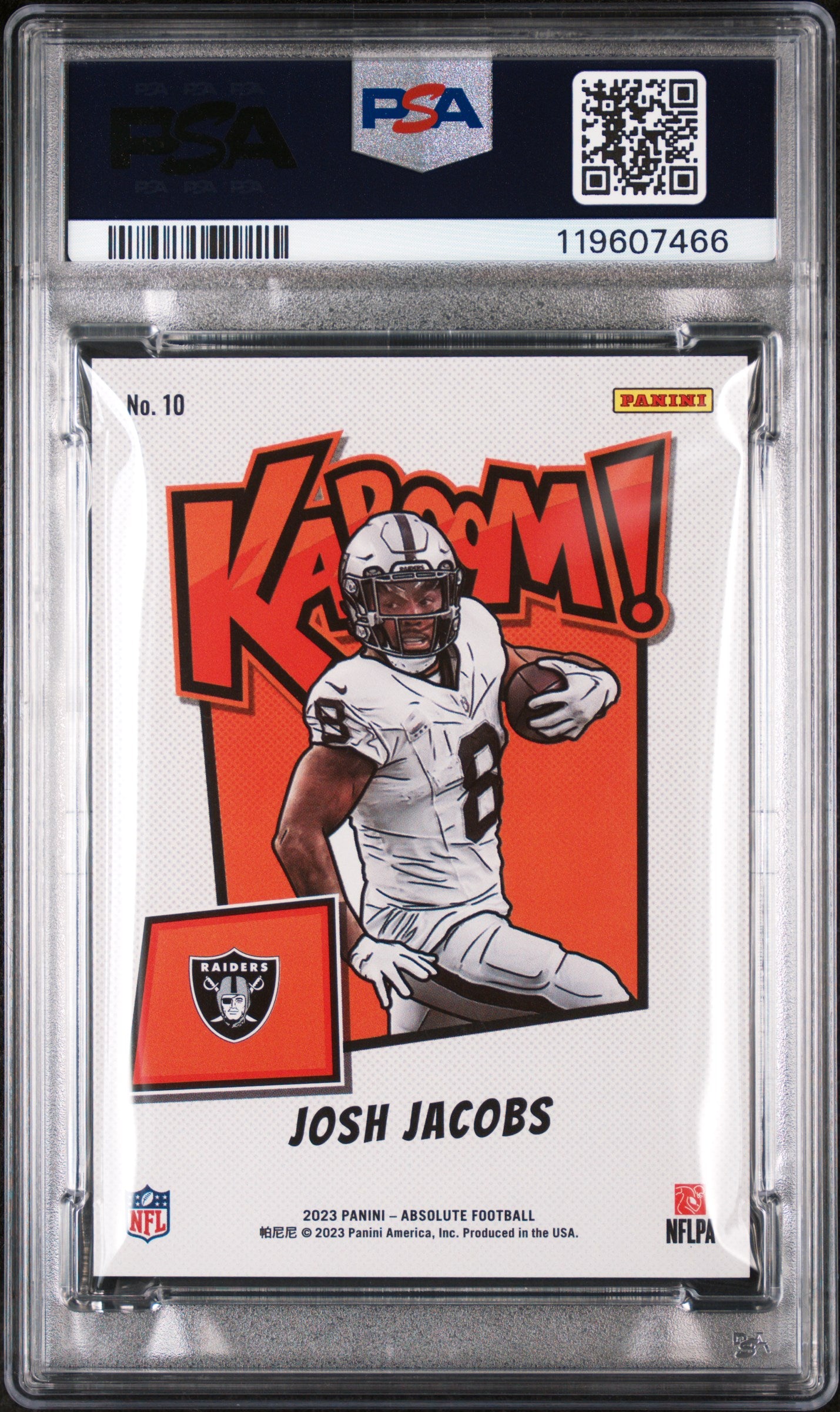 2023 Panini Absolute Kaboom! Horizontal Josh Jacobs #10 PSA 9