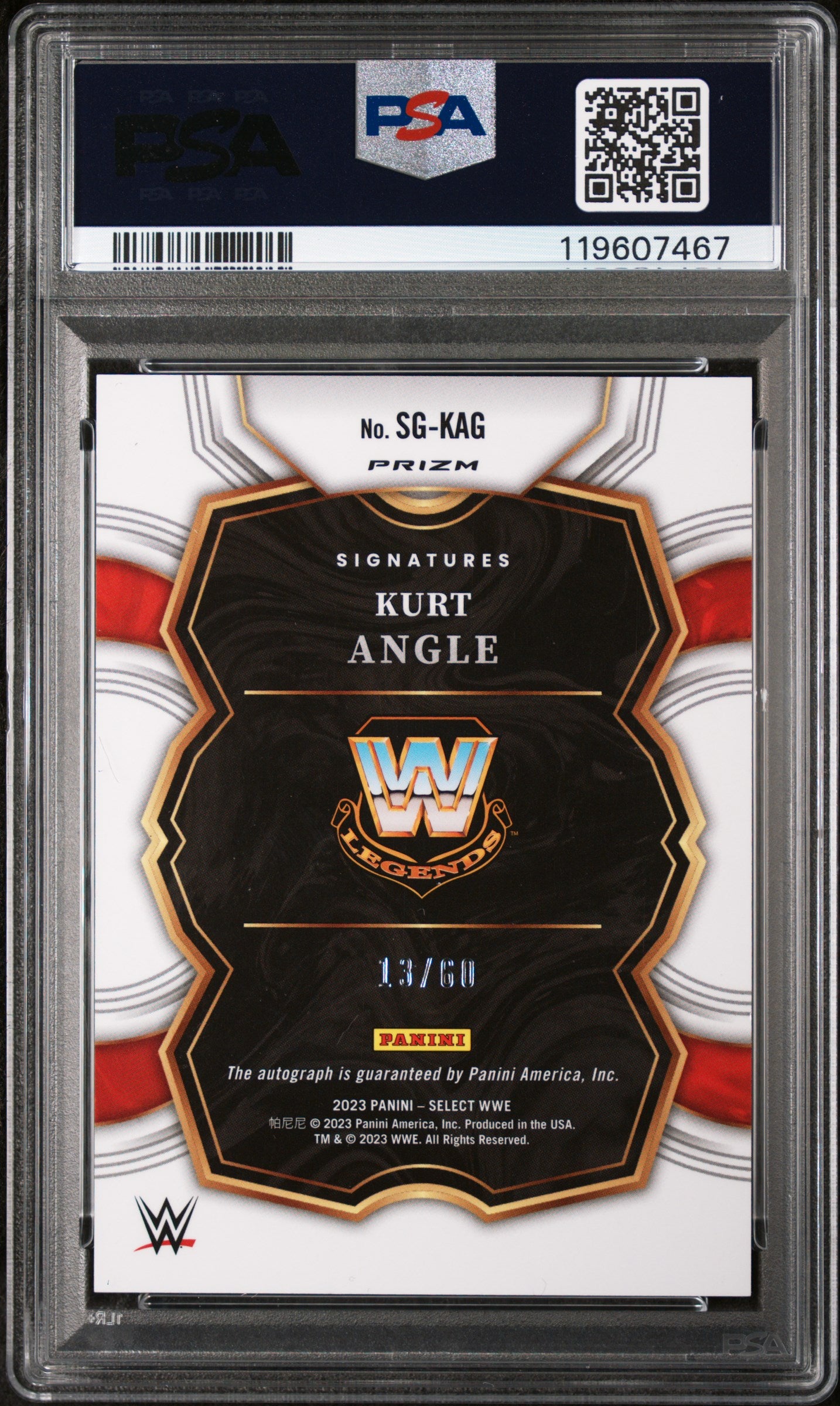 2023 Panini Select WWE Signatures Red Prizm Kurt Angle #SG-KAG Auto /60 PSA 10