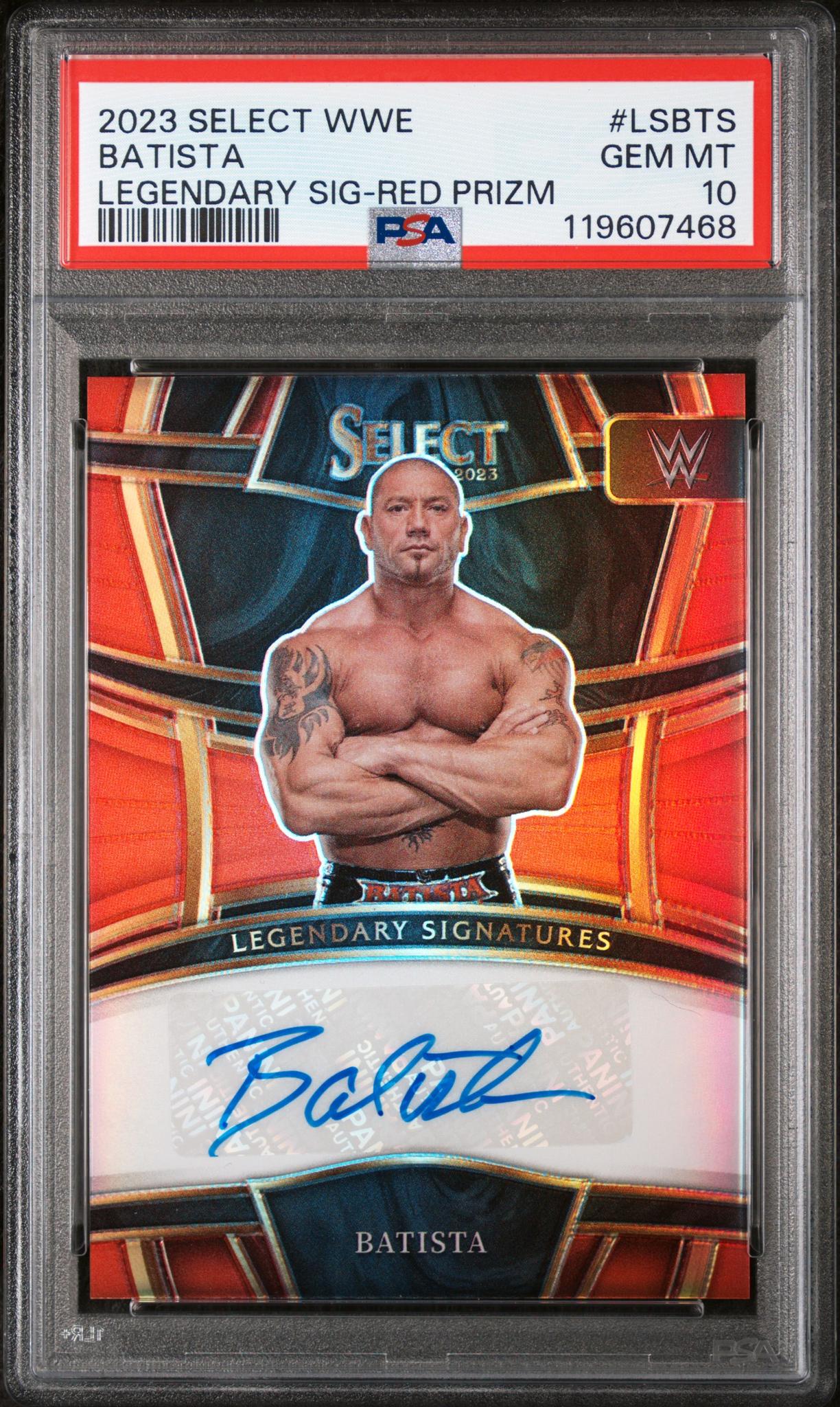 2023 Panini Select WWE Legendary Sigs Red Prizm Batista #LS-BTS Auto /60 PSA 10