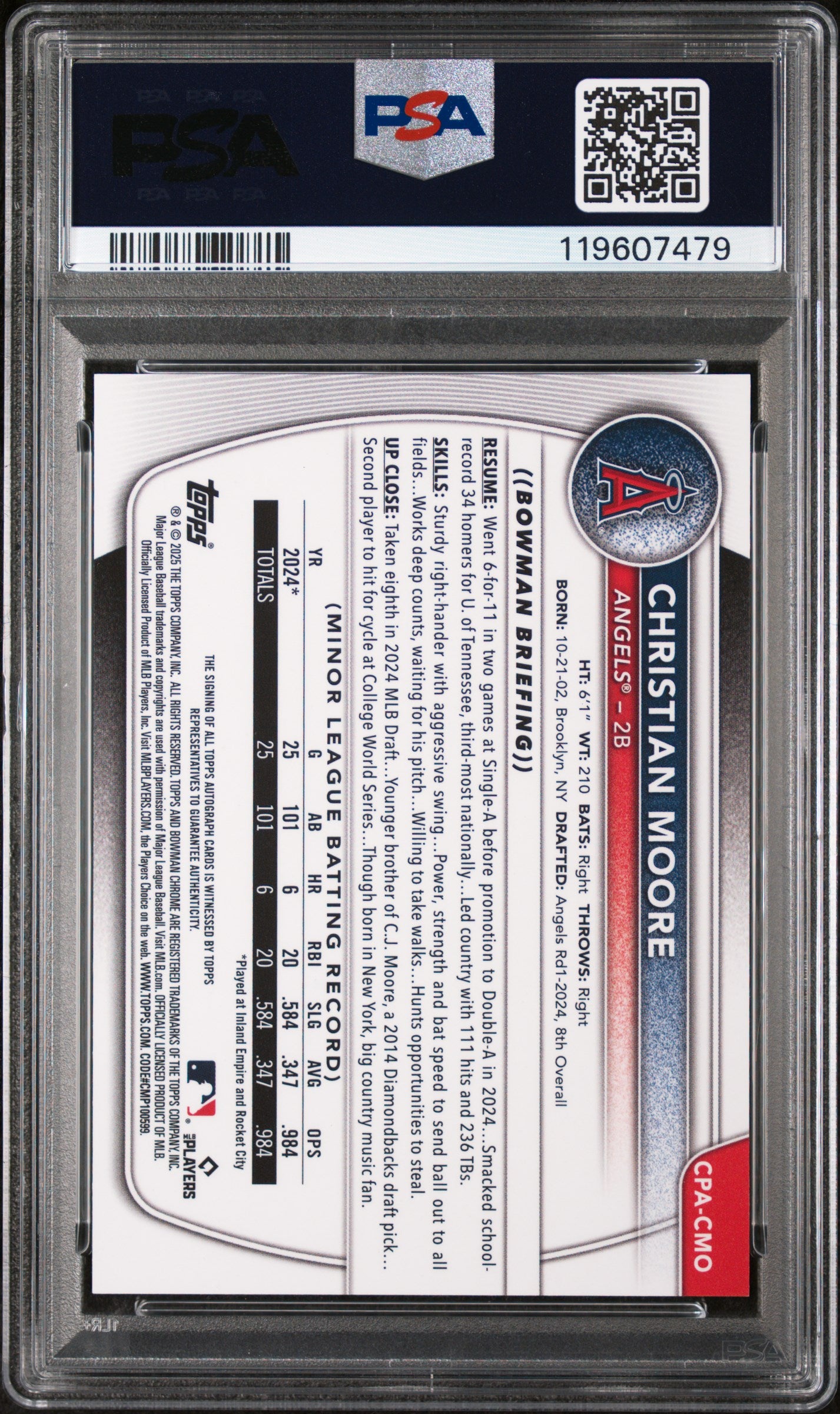 2025 Bowman Chrome Green Lava Refractor Christian Moore #CPA-CMO Auto /99 PSA 9