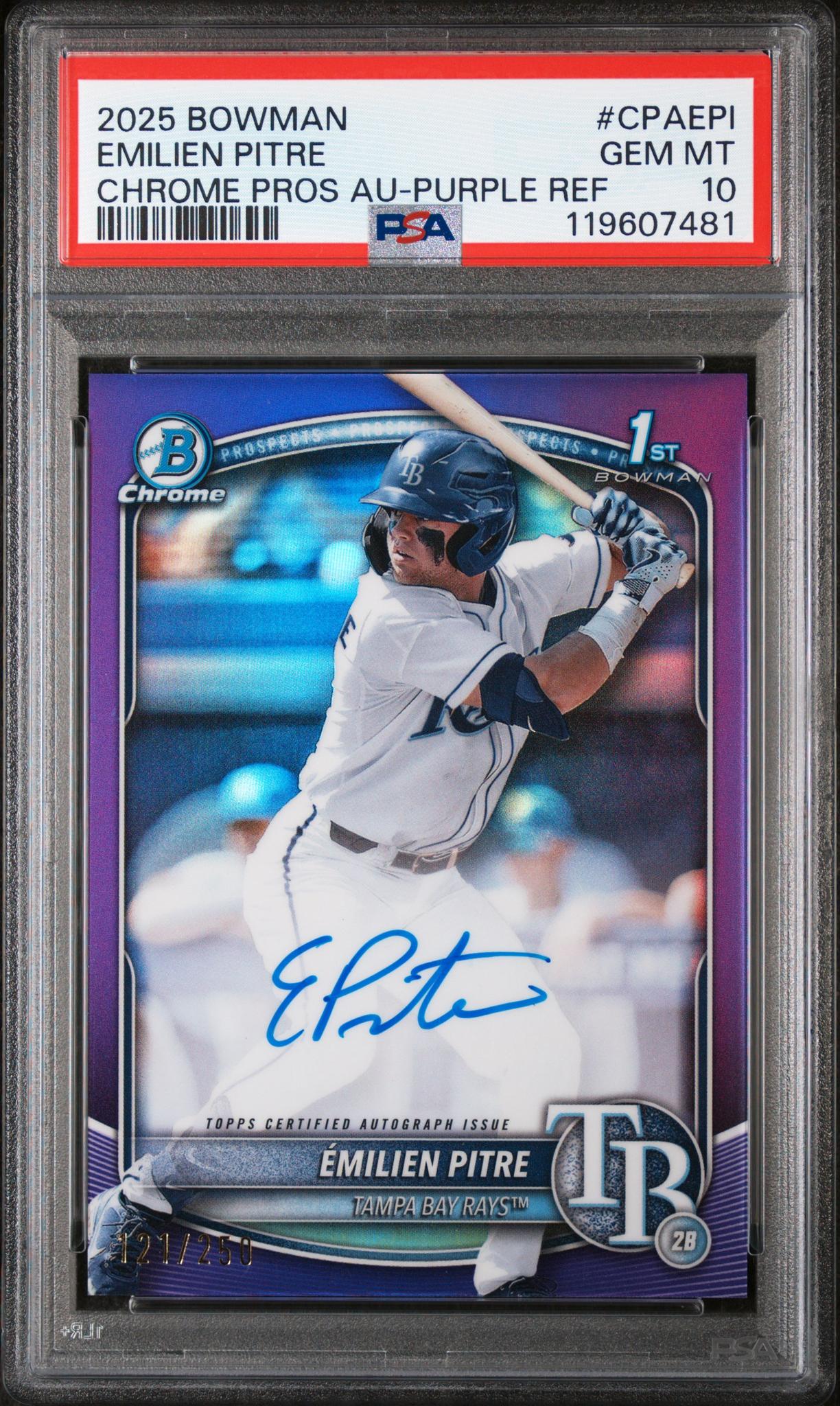 2025 Bowman Chrome Purple Refractor Emilien Pitre #CPA-EPI Auto /250 PSA 10