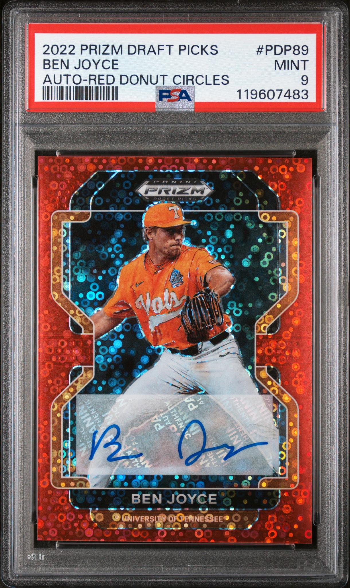 2022 Panini Prizm Draft Picks Red Donut Circles Ben Joyce #PDP89 Auto /99 PSA 9