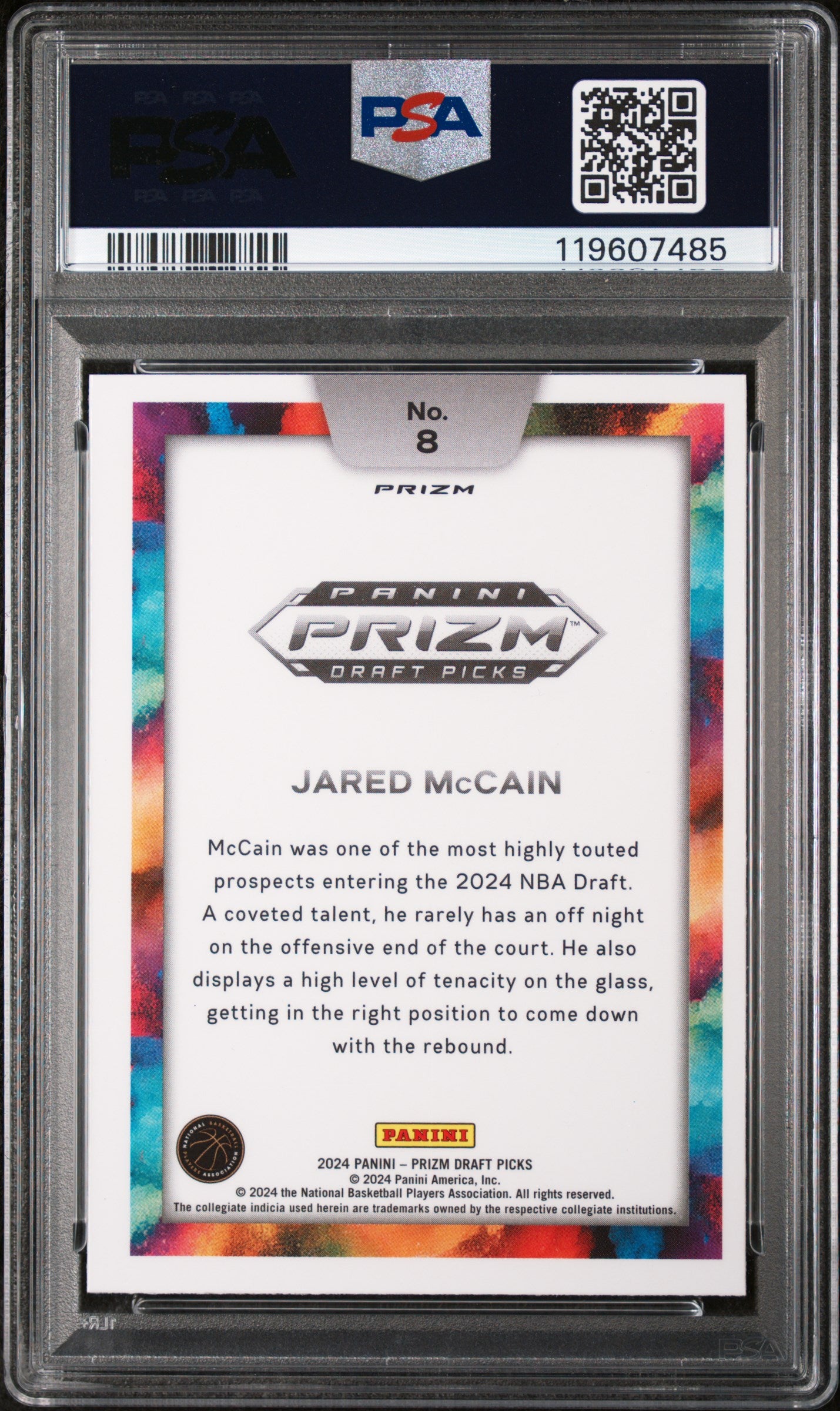 2024 Panini Prizm Draft Picks Black Color Blast Jared McCain #8 RC PSA 9