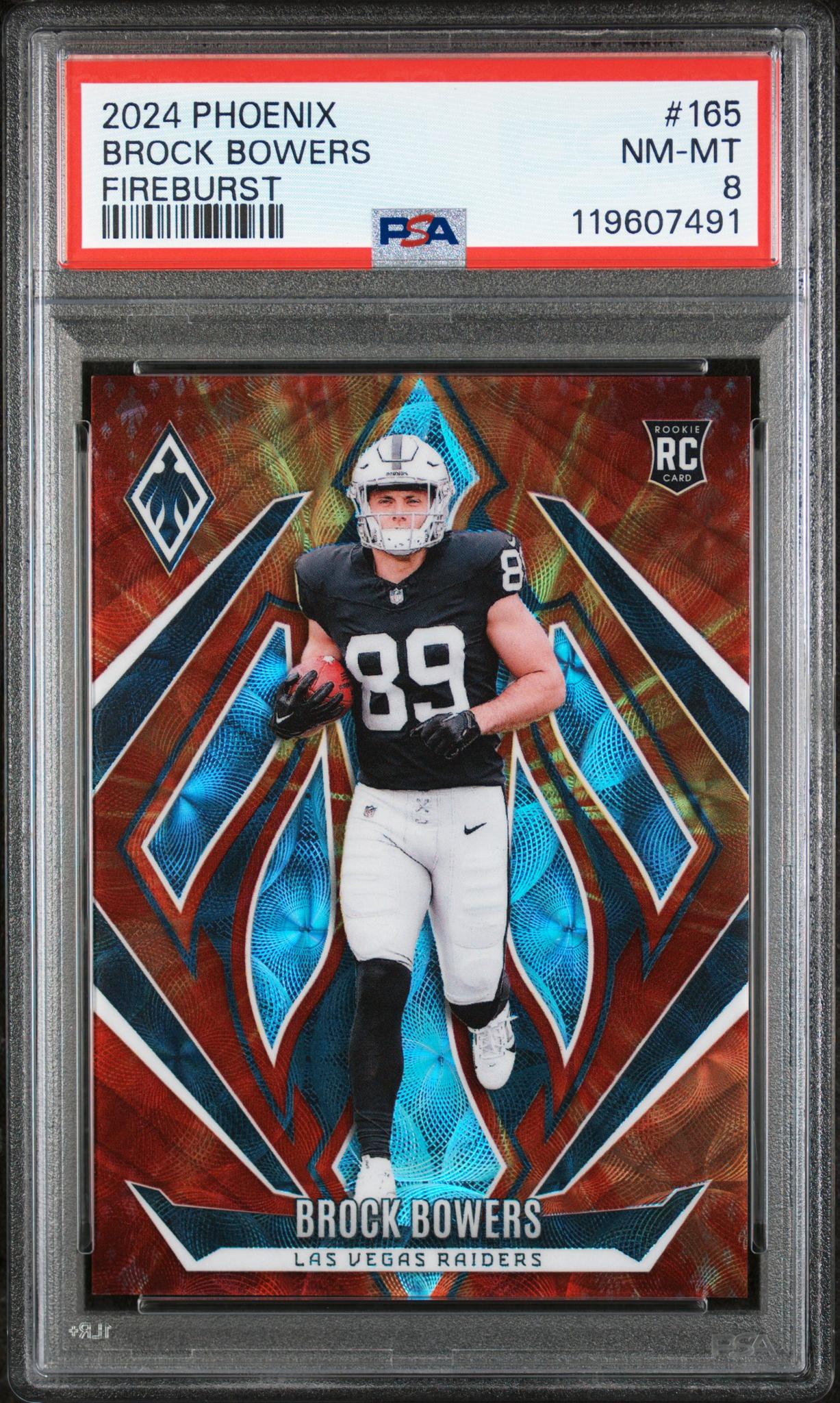 2024 Panini Phoenix Fireburst Brock Bowers #165 RC PSA 8