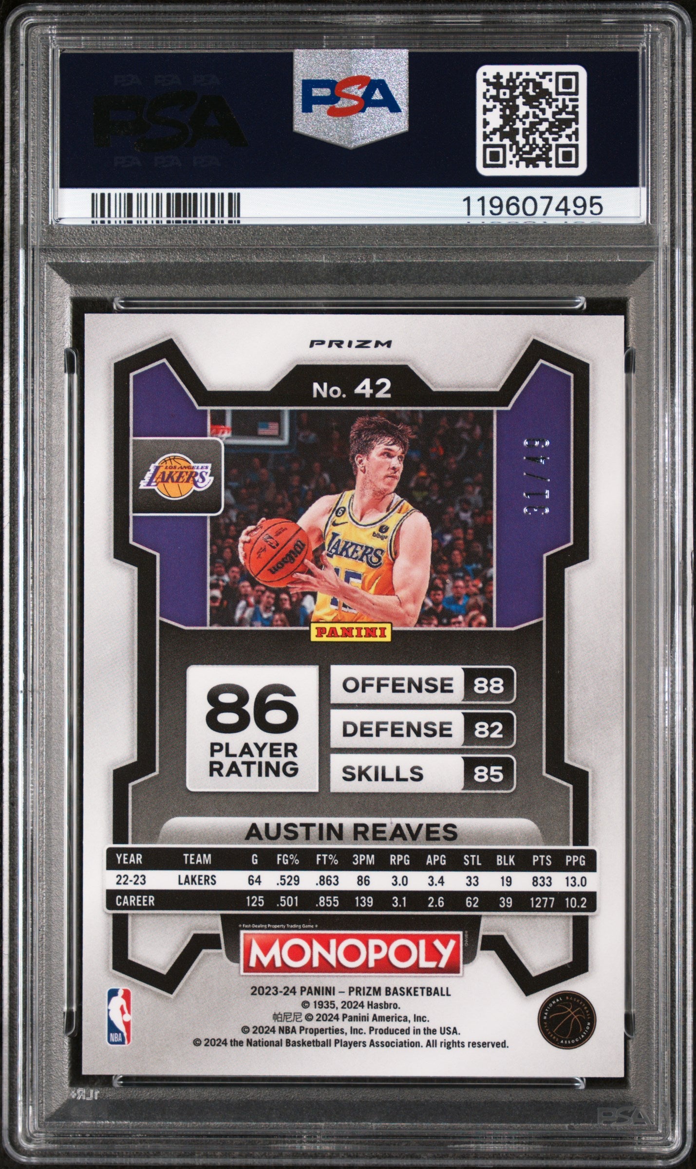 2023 Panini Prizm Monopoly Gold Austin Reaves #42 /100 PSA 9