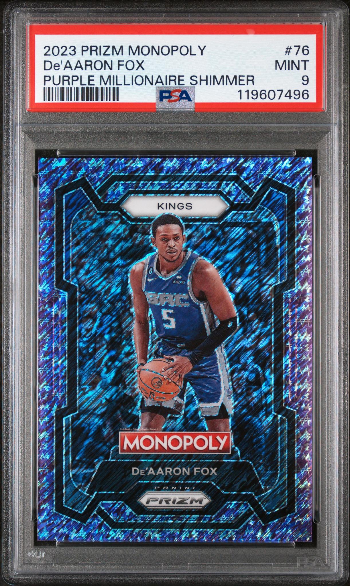 2023 Panini Prizm Monopoly Purple Millionaire Shimmer De'Aaron Fox #76 /50 PSA 9