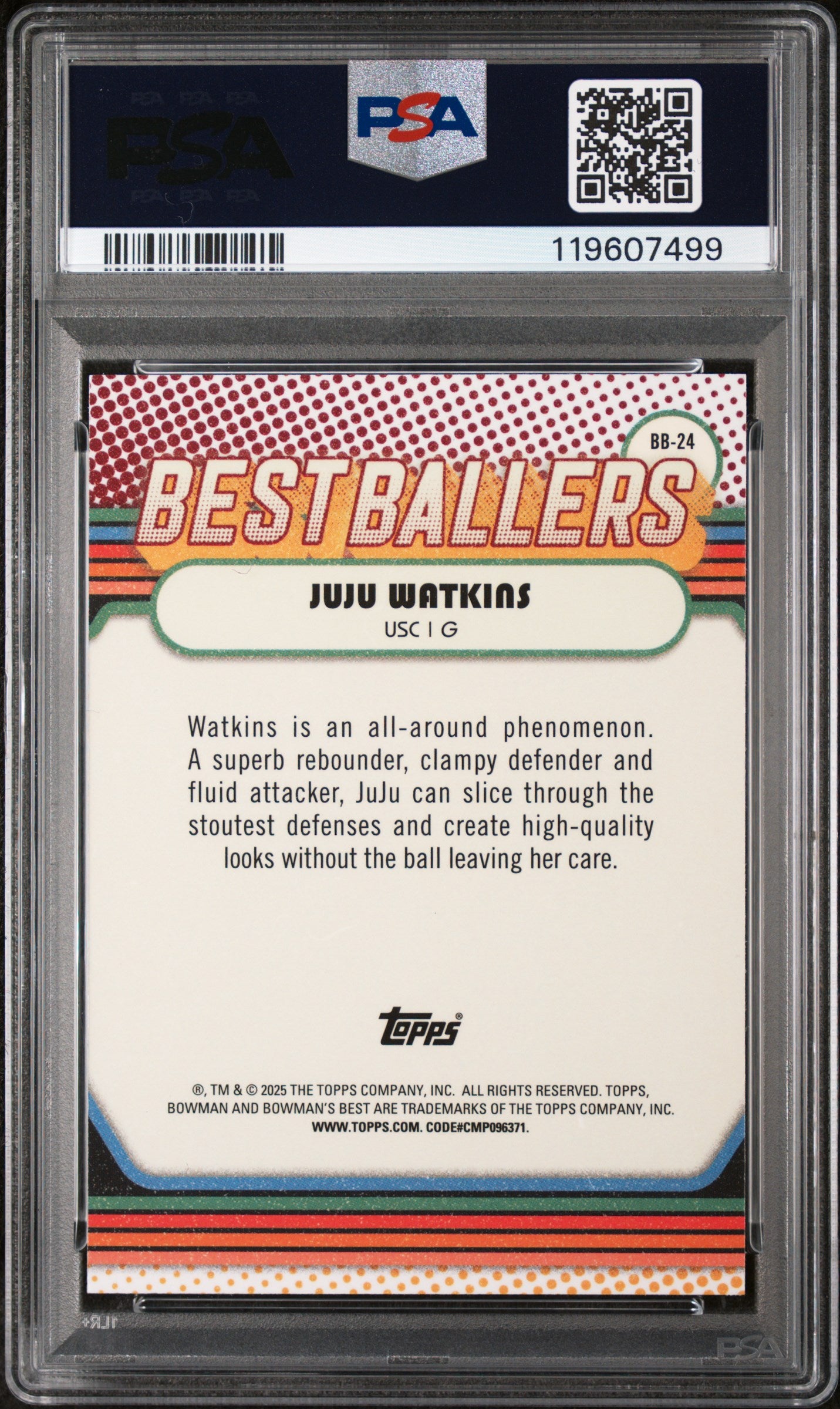 2024 Bowman U Best Best Ballers Shimmer Refractor Juju Watkins #BB24 PSA 9