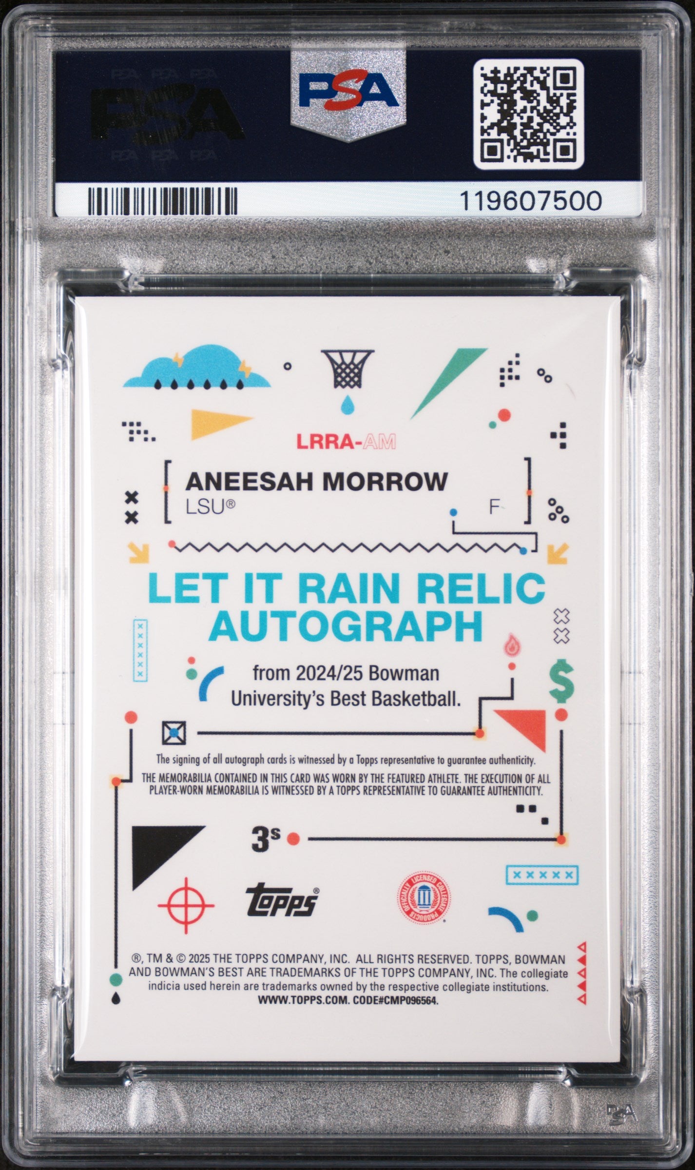 2024 Bowman U Best Let It Rain Aneesah Morrow #LRRA-AM Relic Auto PSA 8