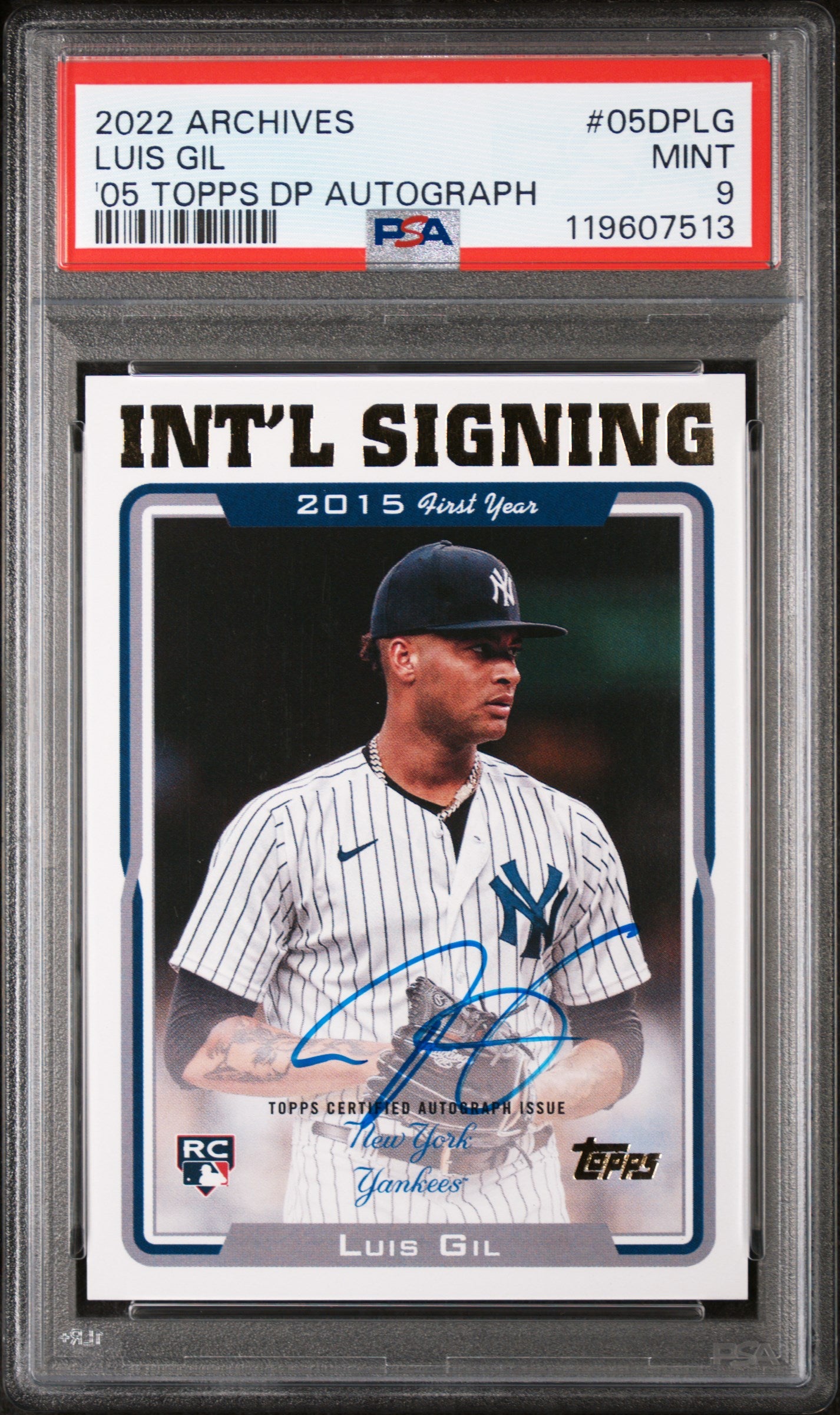 2022 Topps Archives '05 Topps DP Autograph Luis Gil #05DP-LG RC Auto PSA 9