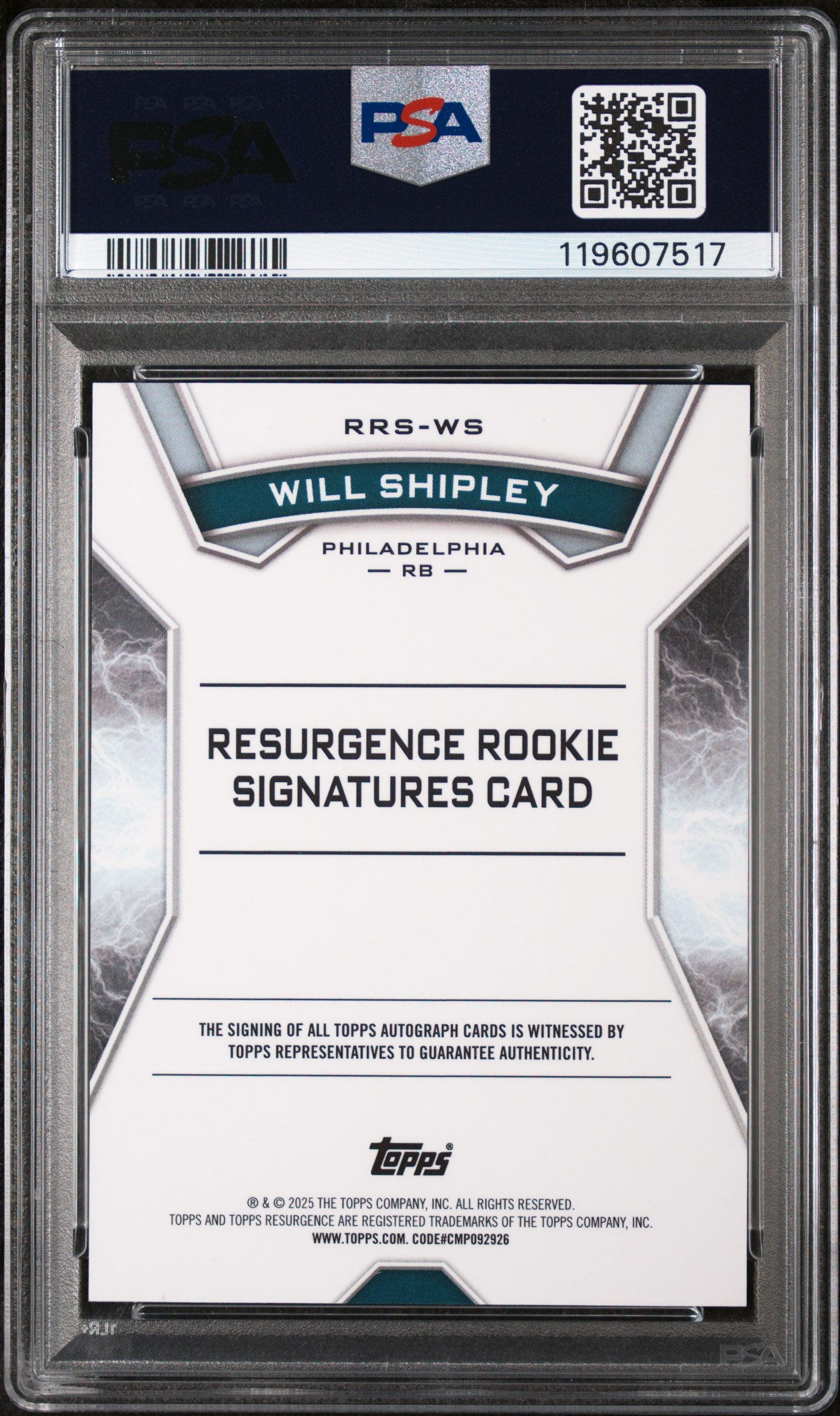 2024 Topps Resurgence Rookie Signatures Will Shipley #RRSWS RC Auto PSA 9