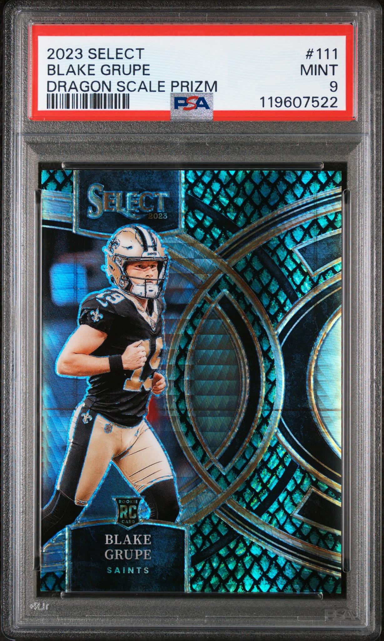 2023 Panini Select Dragon Scale Prizm Blake Grupe #111 RC /70 PSA 9