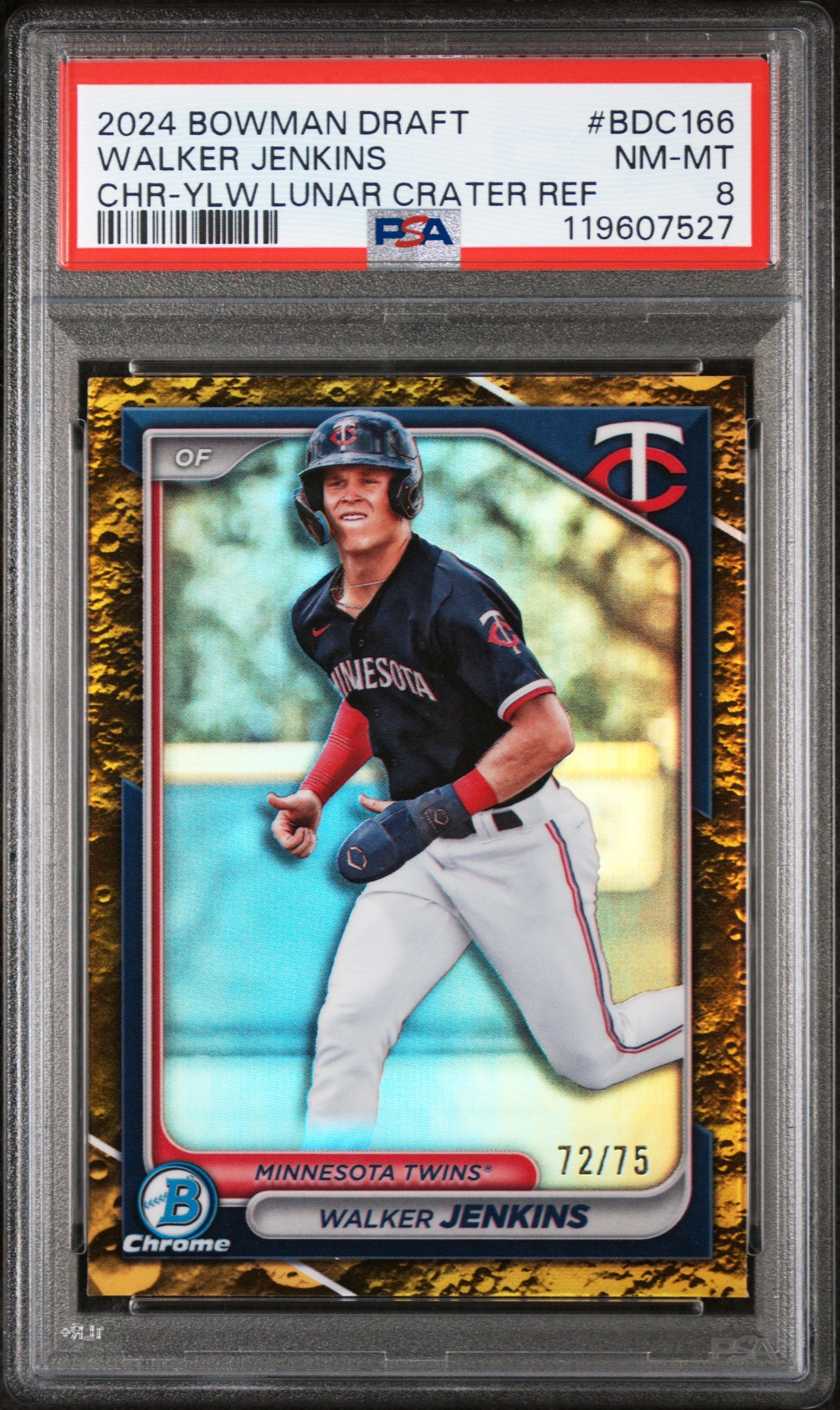 2024 Bowman Draft Yellow Lunar Crater Refractor Walker Jenkins #BDC166 /75 PSA 8