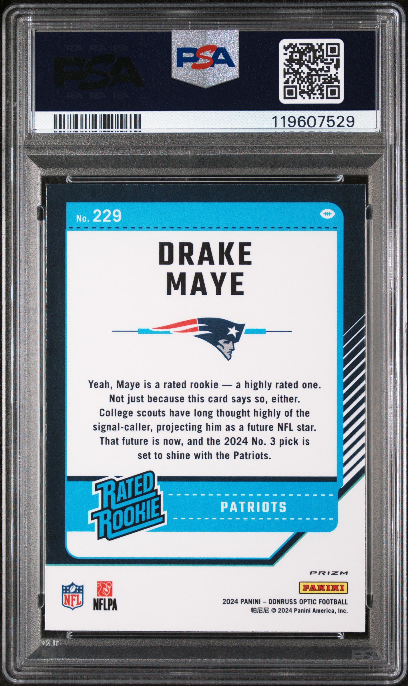 2024 Panini Donruss Optic Holo Drake Maye #229 RC PSA 10