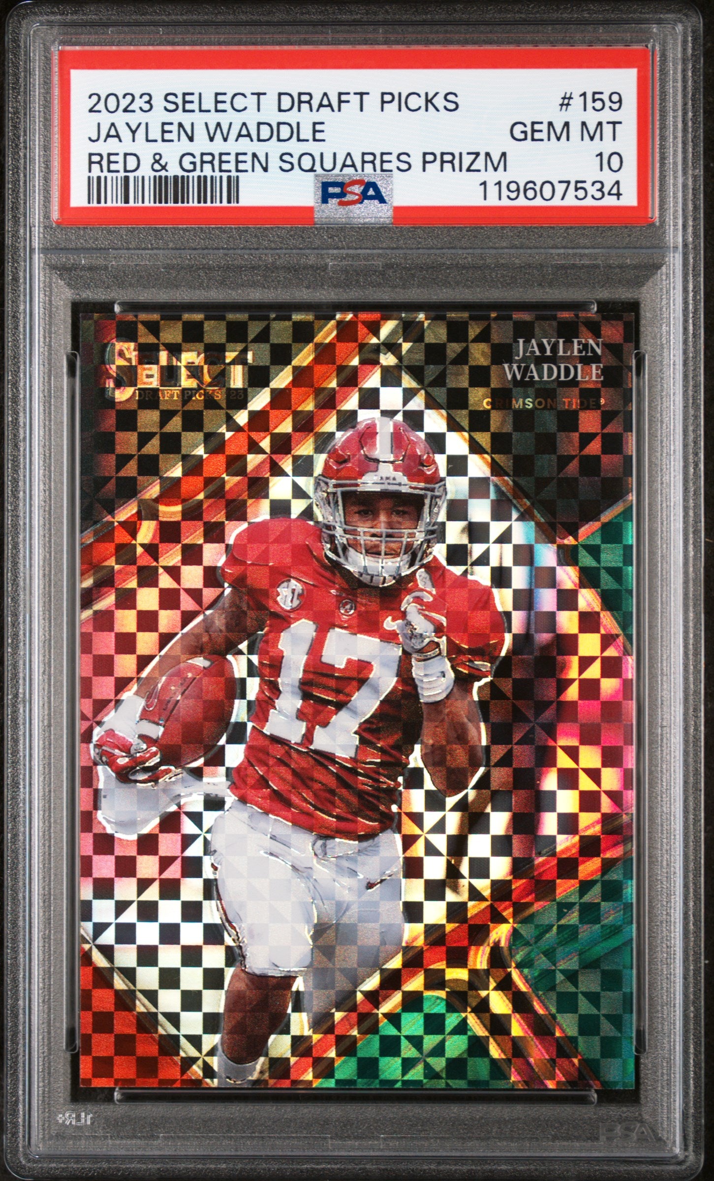 2023 Panini Select Draft Picks Red Green Squares Jaylen Waddle #159 /25 PSA 10
