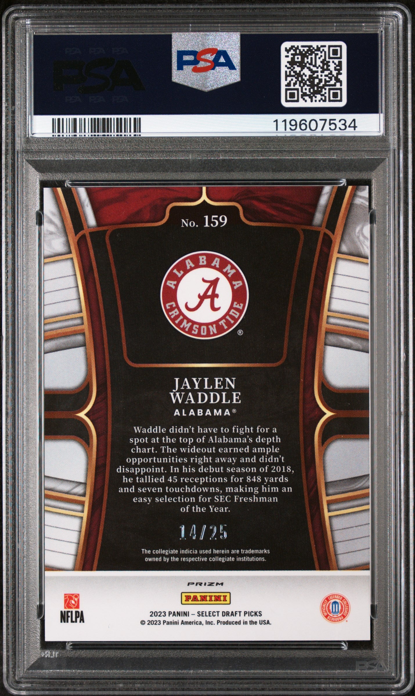 2023 Panini Select Draft Picks Red Green Squares Jaylen Waddle #159 /25 PSA 10