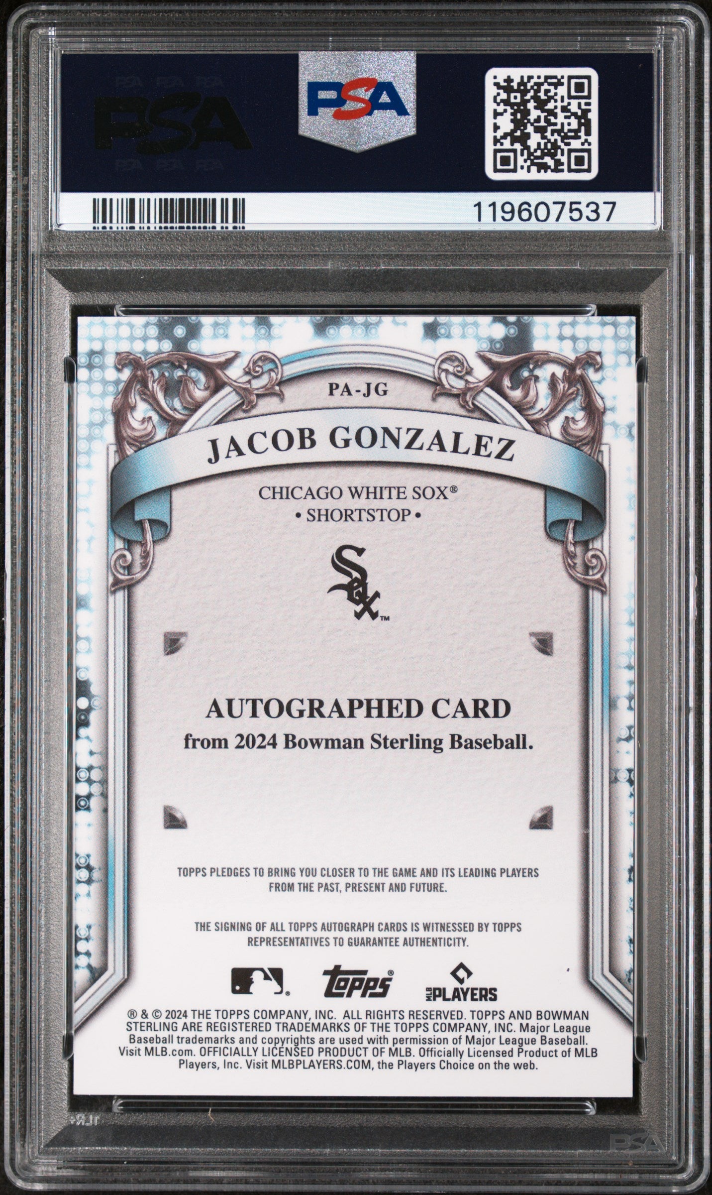 2024 Bowman Sterling Blue Scintillate Jacob Gonzalez #PA-JG Auto /25 PSA 10