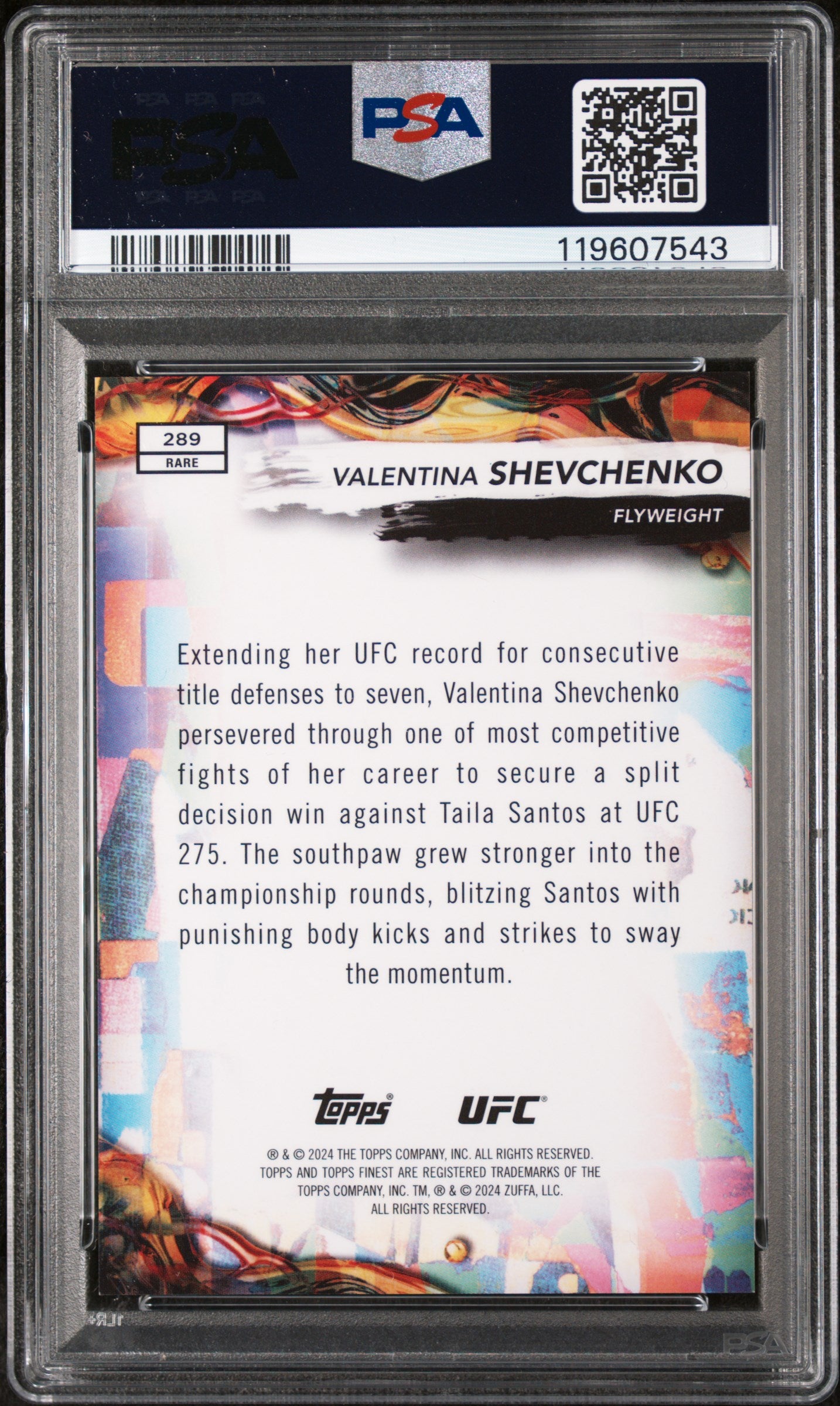 2024 Topps Finest UFC Gold Refractor Valentina Shevchenko #289 /50 PSA 10