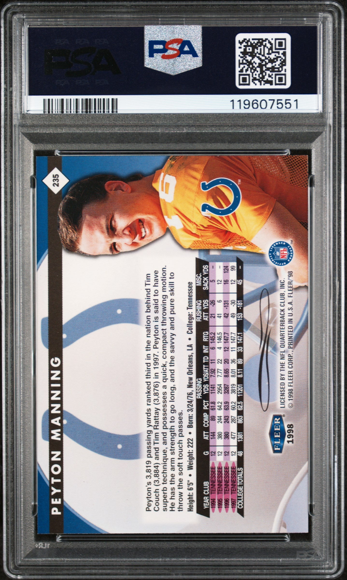 1998 Fleer Tradition Peyton Manning #235 RC PSA 7