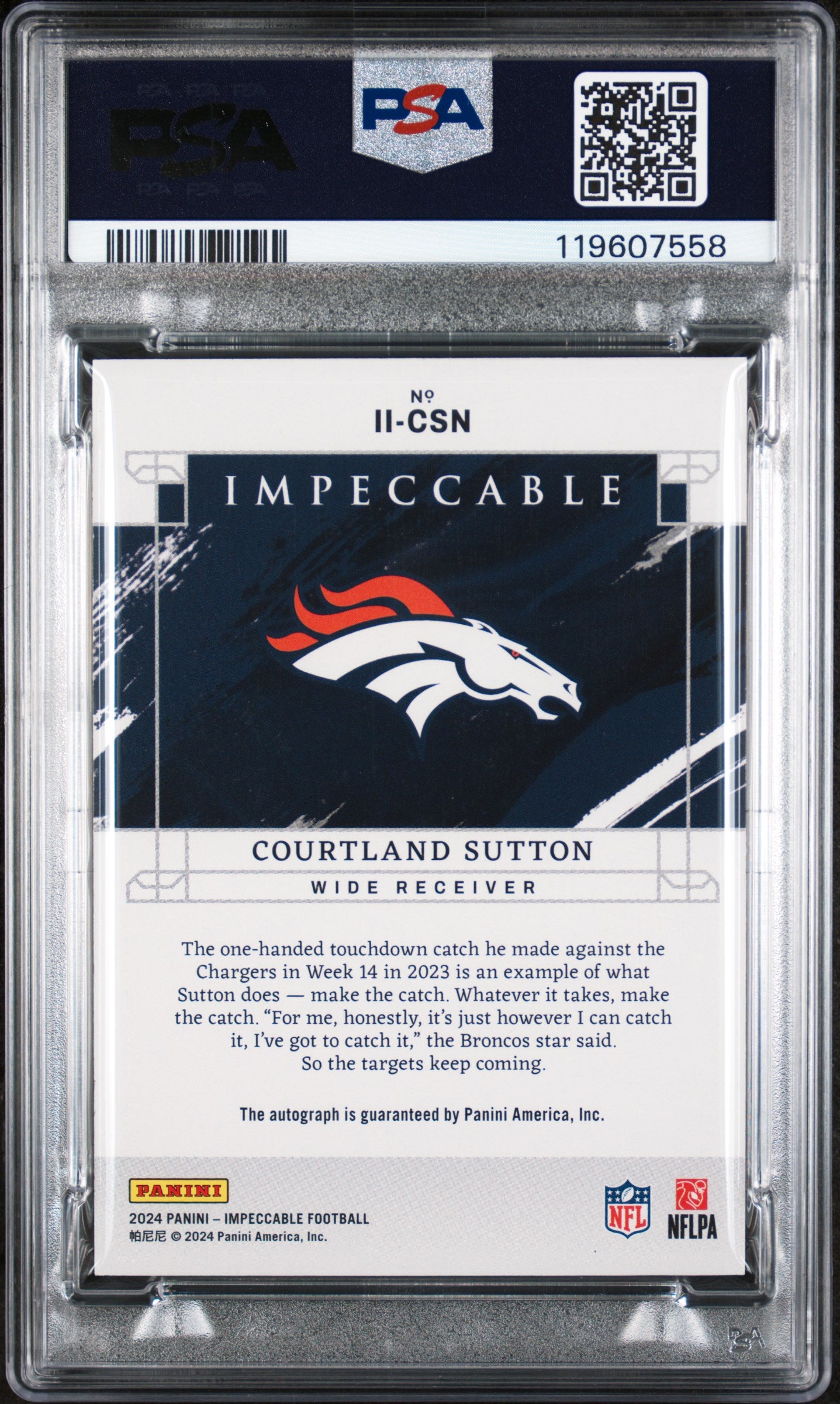 2024 Impeccable #II-CSN Courtland Sutton Impeccable Impressions /49 PSA 9