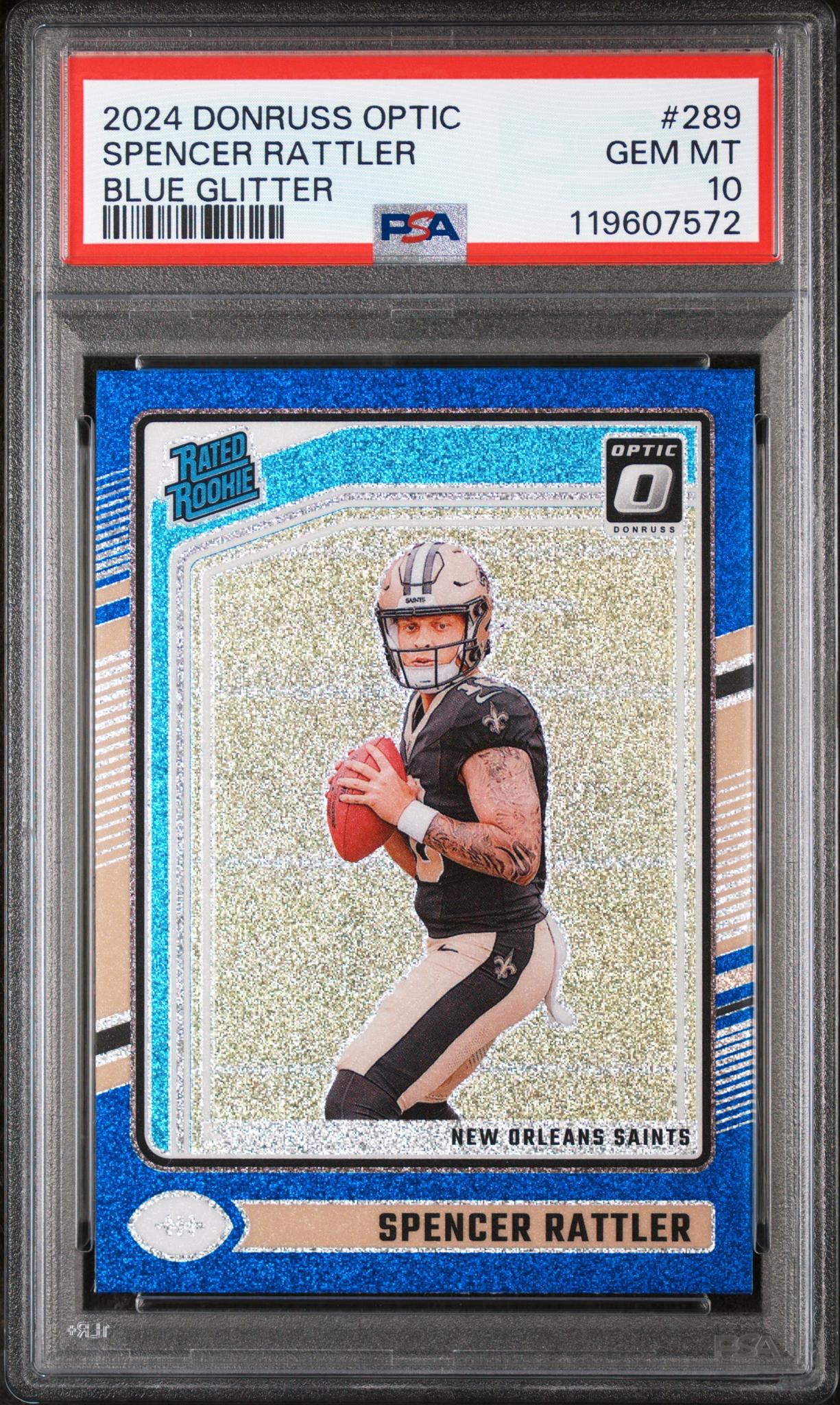 2024 Panini Donruss Optic Blue Glitter Spencer Rattler #289 RC PSA 10