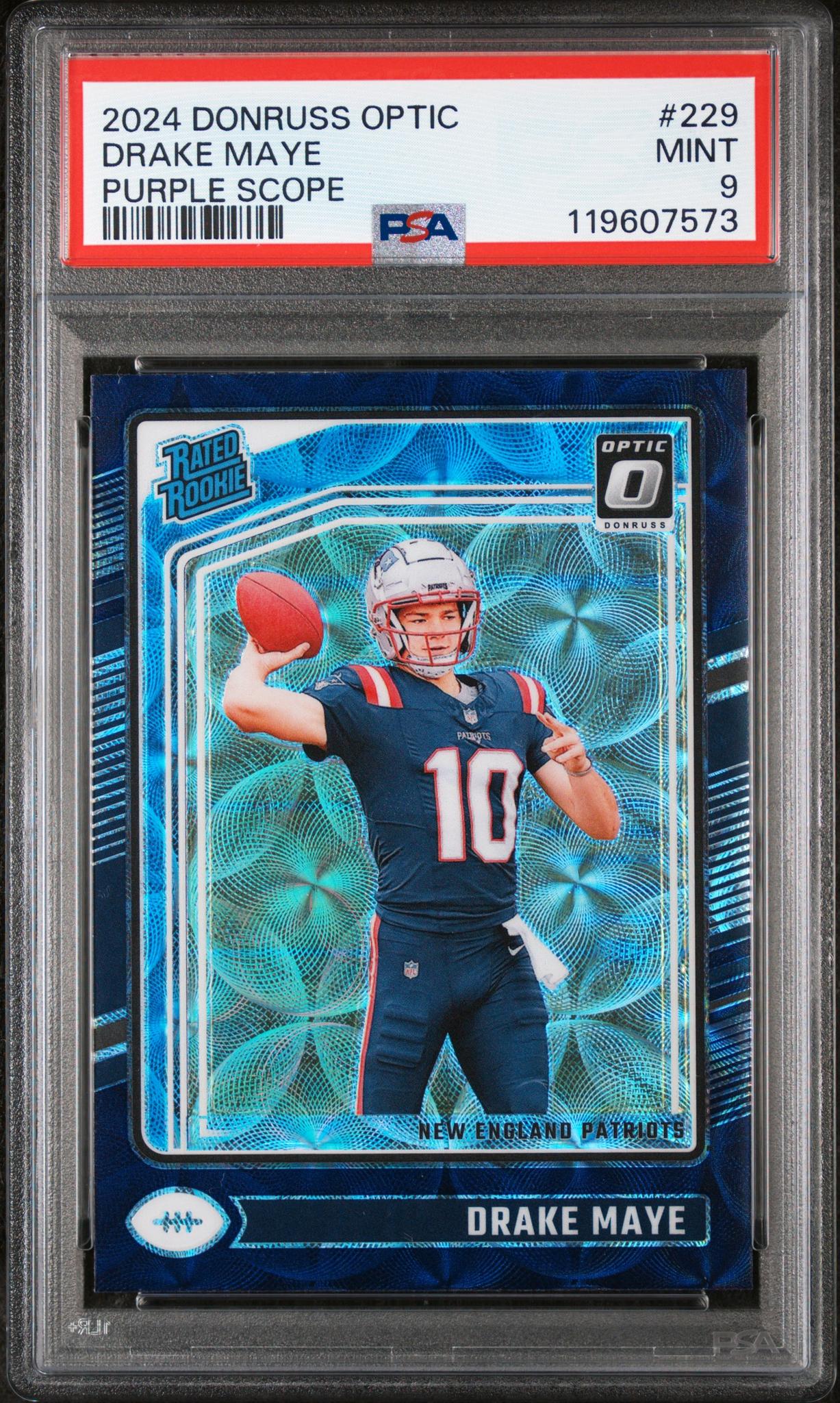 2024 Panini Donruss Optic Purple Scope Drake Maye #229 RC PSA 9