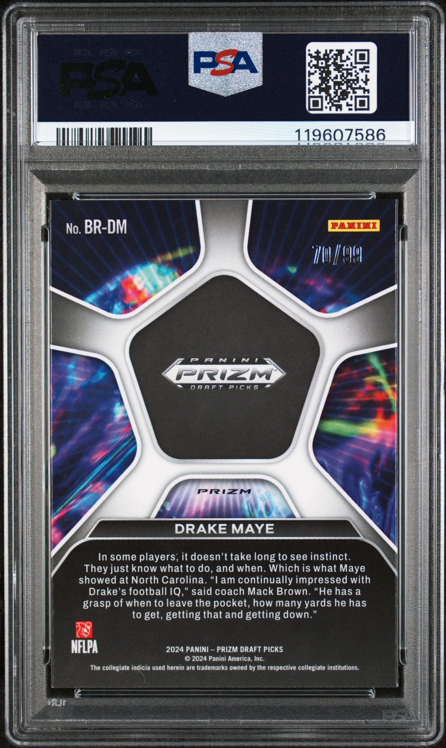 2024 Panini Prizm Draft Picks Brilliance Blue Ice Drake Maye #BR-DM RC /99 PSA 9