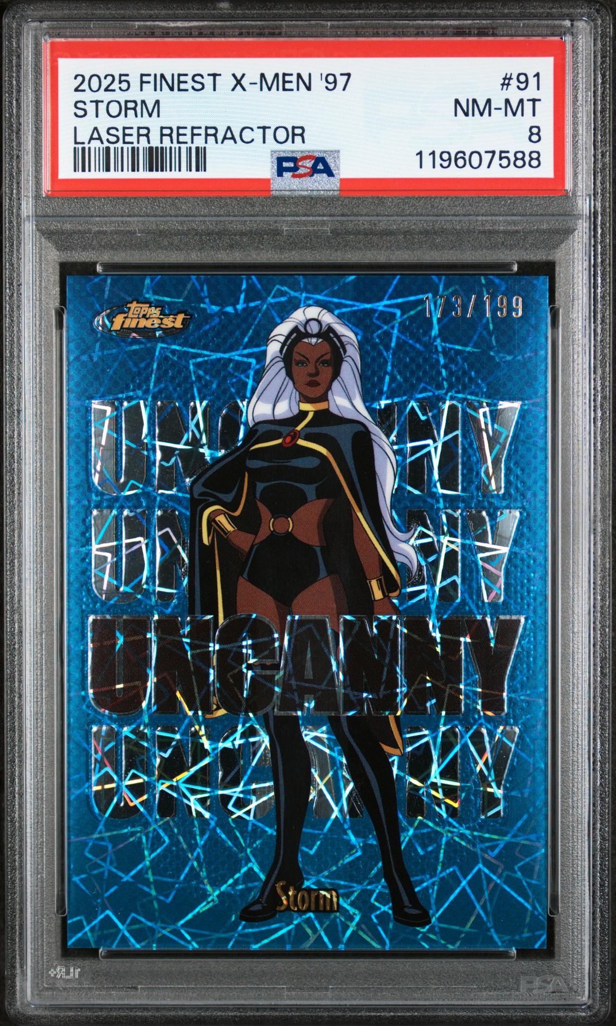 2025 Topps Finest X-Men '97 Laser Refractor Storm #91 SP /199 PSA 8