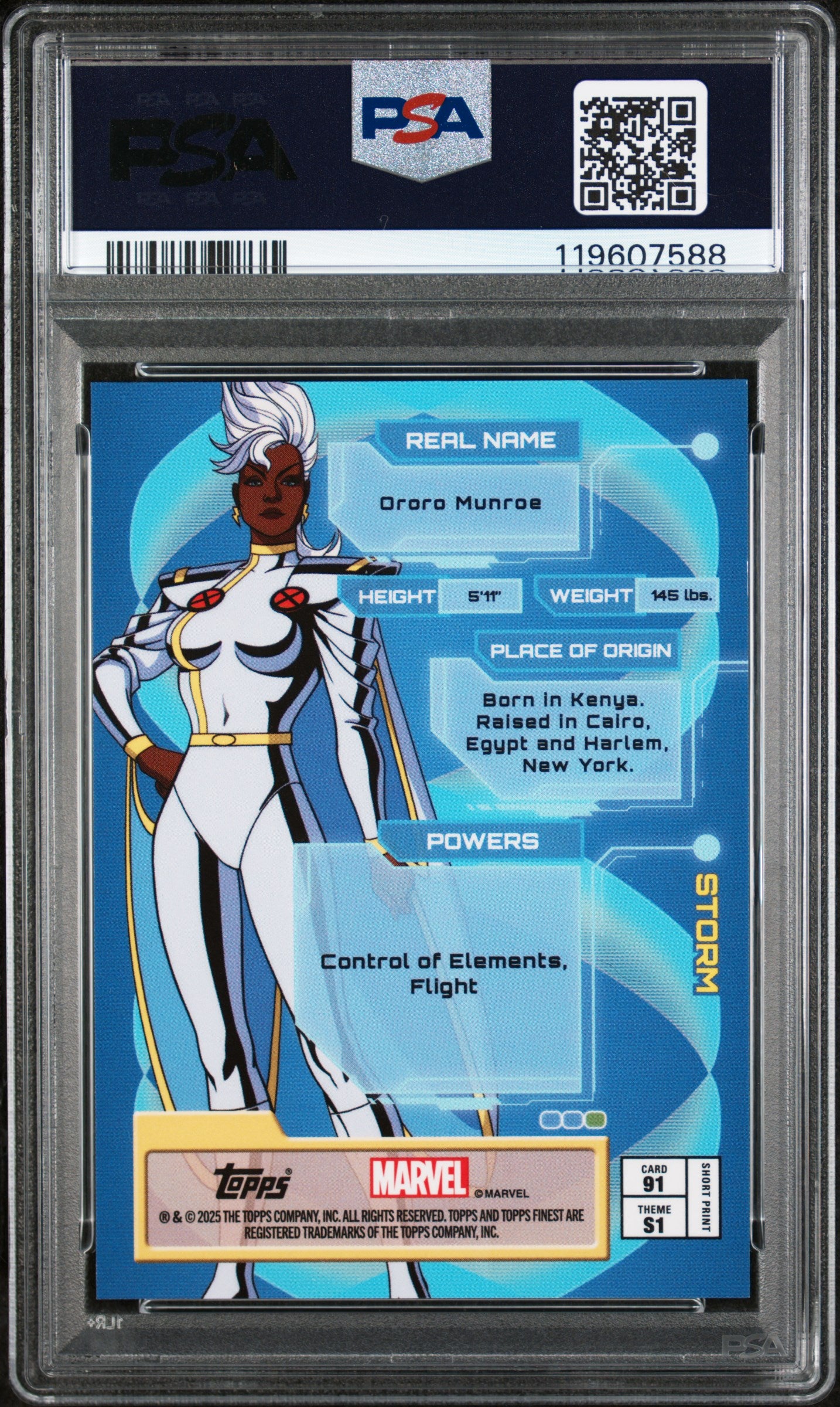 2025 Topps Finest X-Men '97 Laser Refractor Storm #91 SP /199 PSA 8