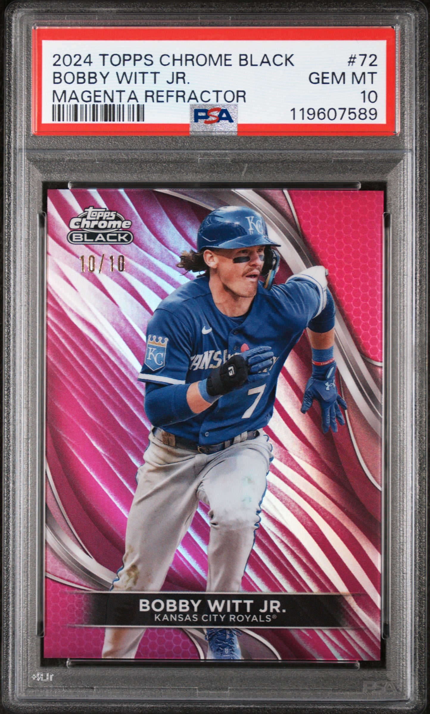 2024 Topps Chrome Black Magenta Refractor Bobby Witt Jr. #72 /10 PSA 10