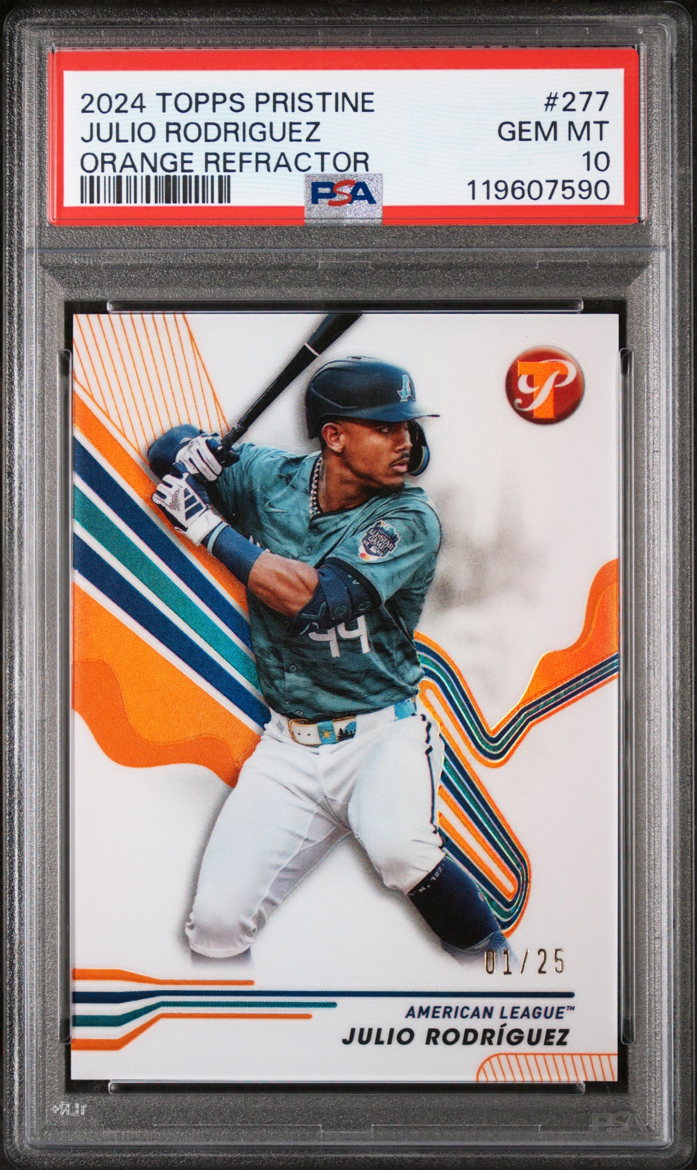 2024 Topps Pristine Orange Refractor Julio Rodriguez #277 /25 PSA 10